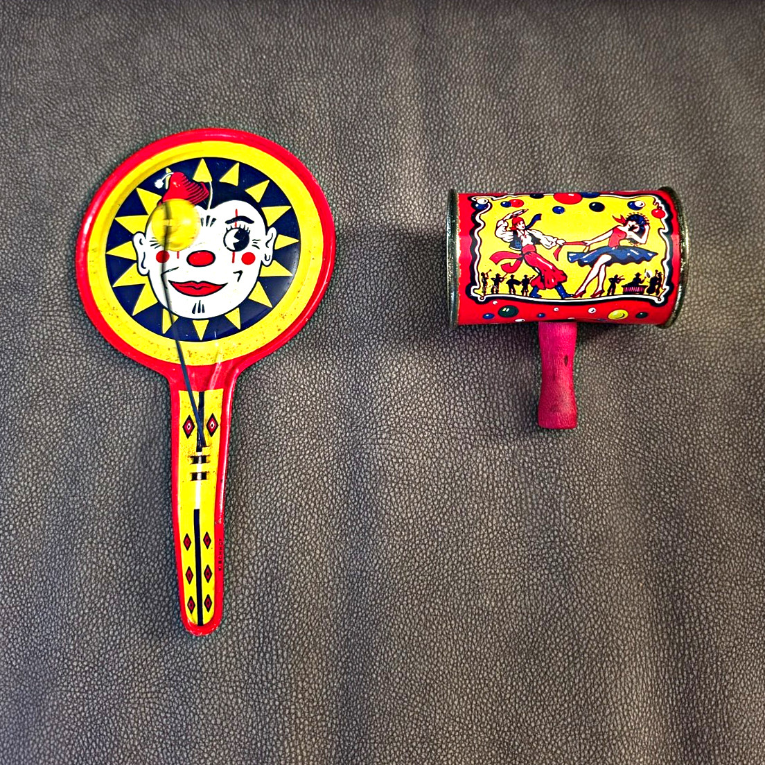 Vintage Clown Tin Noisemakers Set Of 2 Vintage Clown Tin Noisemakers Set Of 2