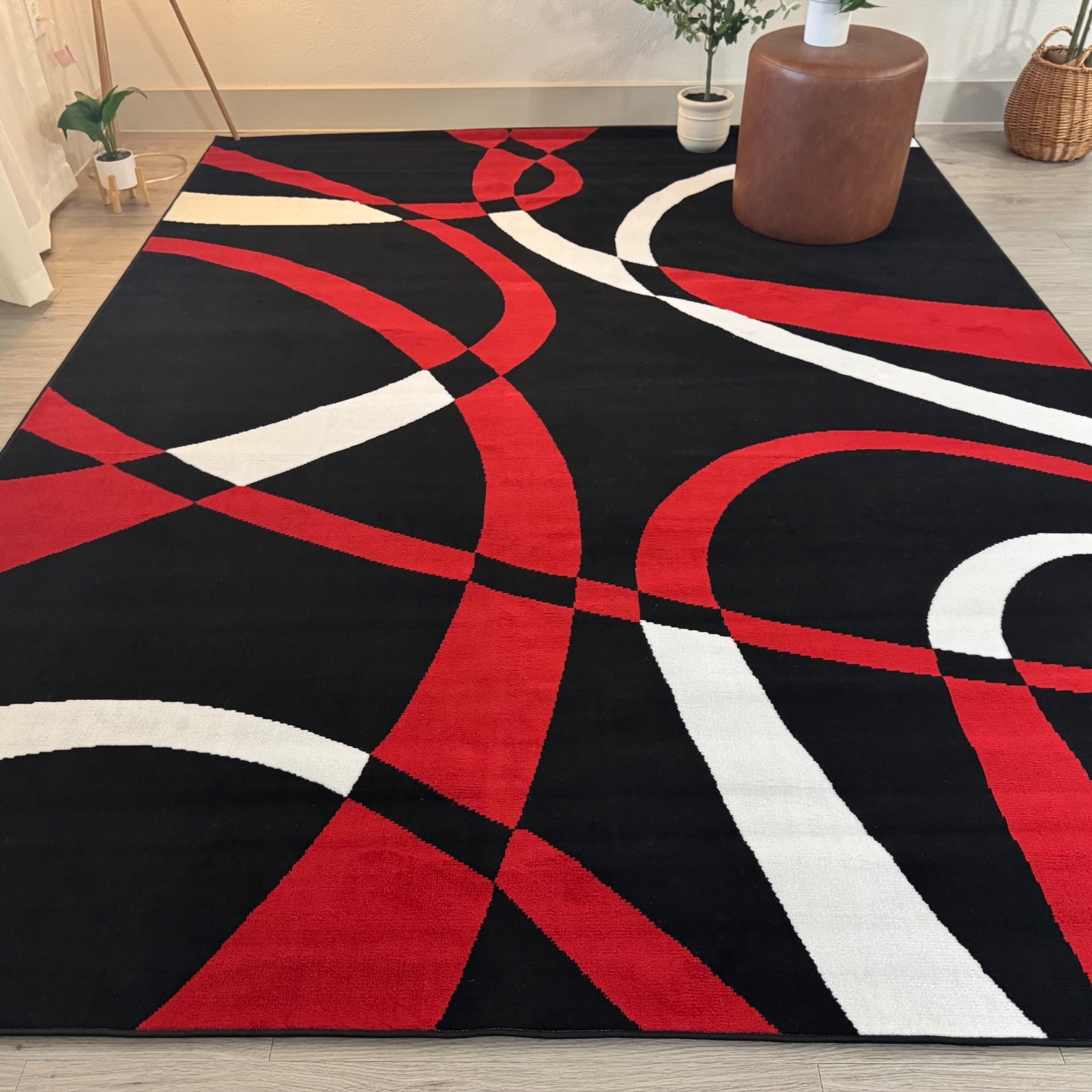 Large Contemporary Area Rugs Carpet Living Room Rugs 8’x10’ Black/Red