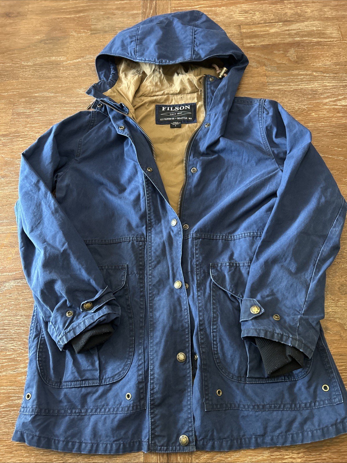FILSON Men’s Sz S All Season Waxed Rain Coat Jacket Navy Blue FILSON Men’s Sz S All Season Waxed Rain Coat Jacket Navy Blue