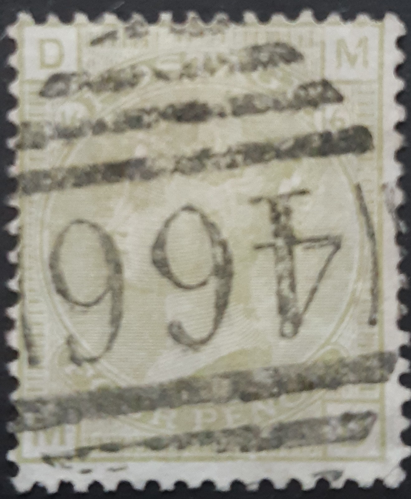 GB QV 1877 SG153 plate 16 4d sage-green, wmk large garter, MD, very good used