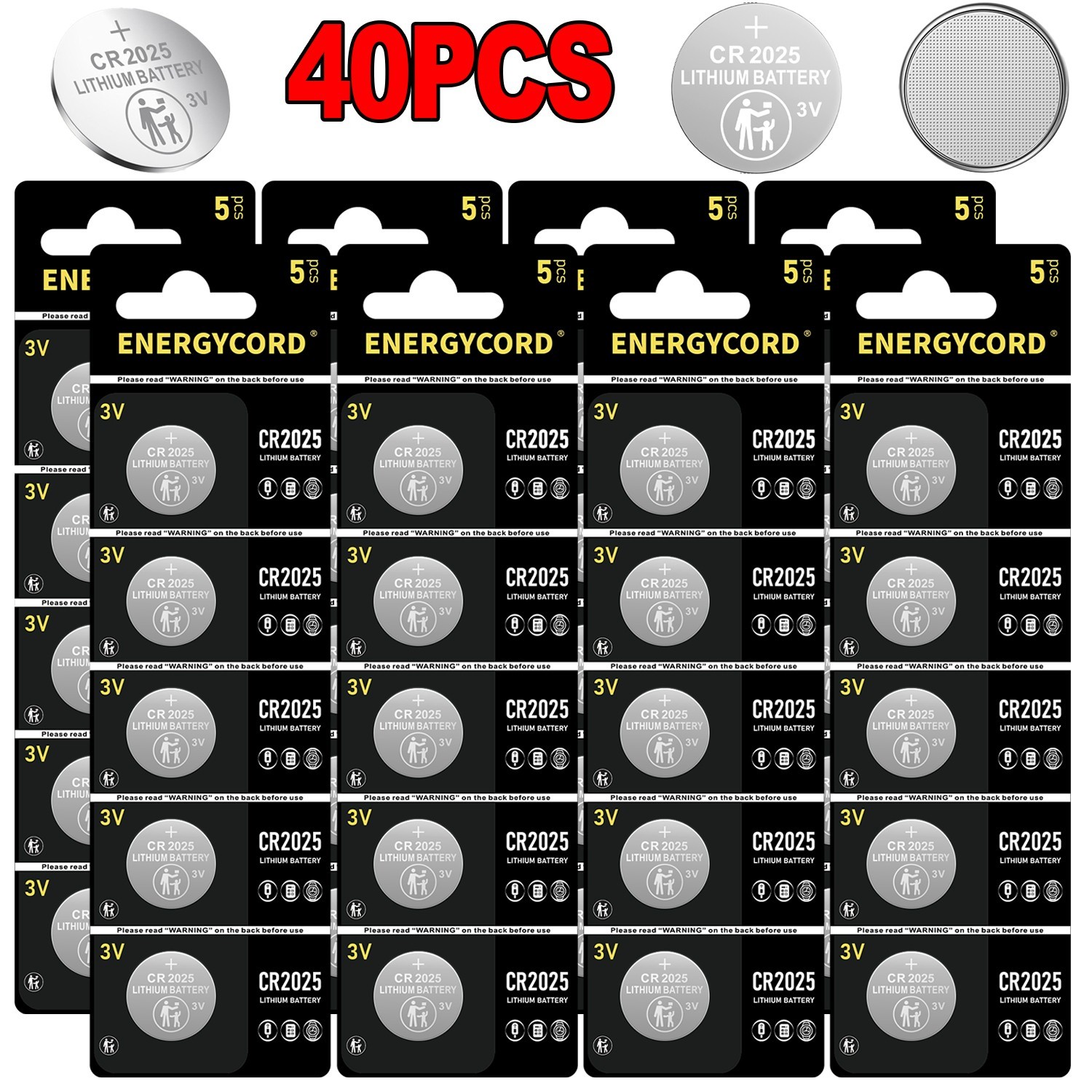 40Pcs CR2025 Lithium Battery 3V CR 2025 BR2025 ECR2025 DL2025 Watch Batteries
