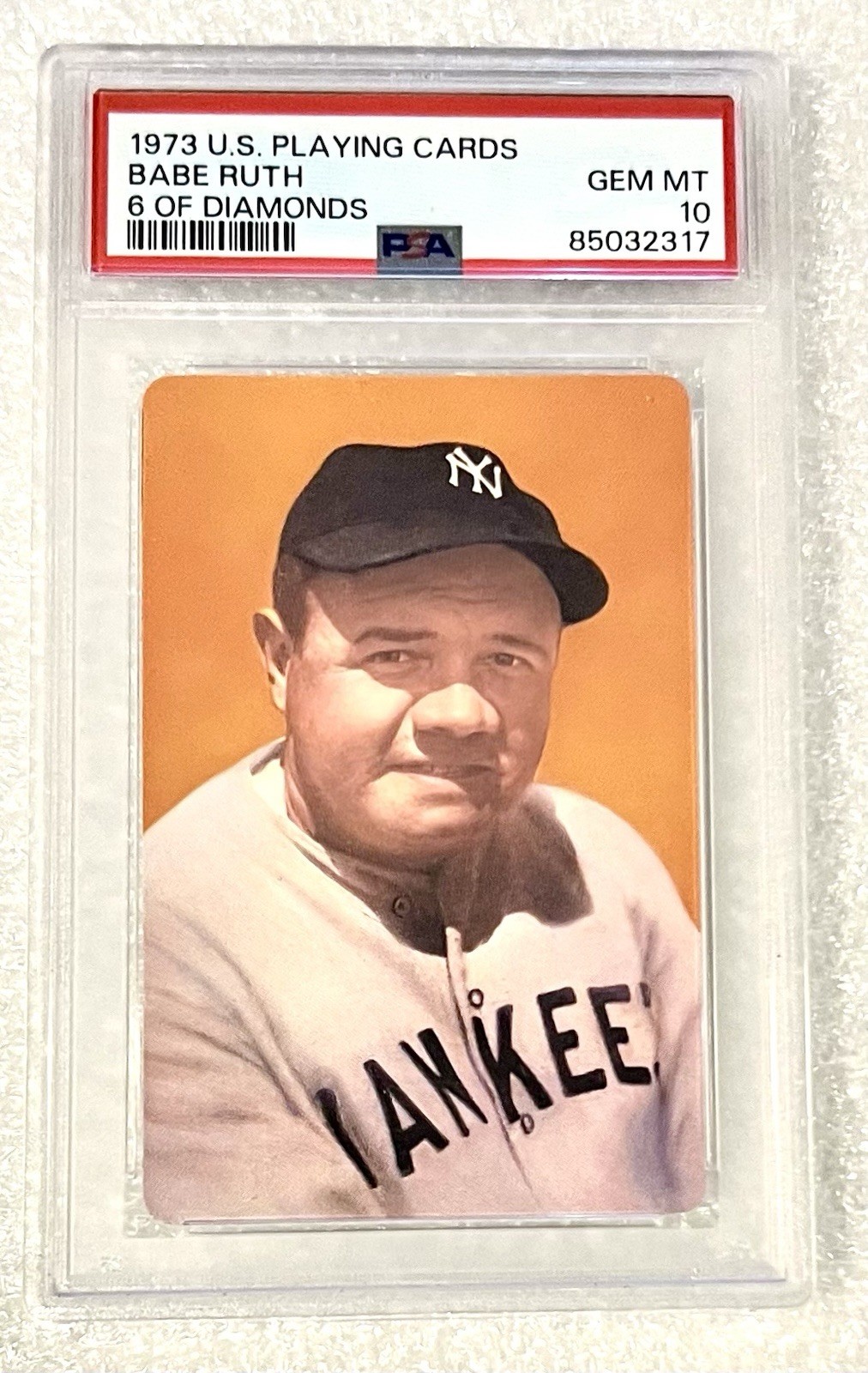🔥RARE 1973 U.S. PLAYING CARD SIX OF DIAMONDS⚾️BABE RUTH HOF NEW YORK YANKEES