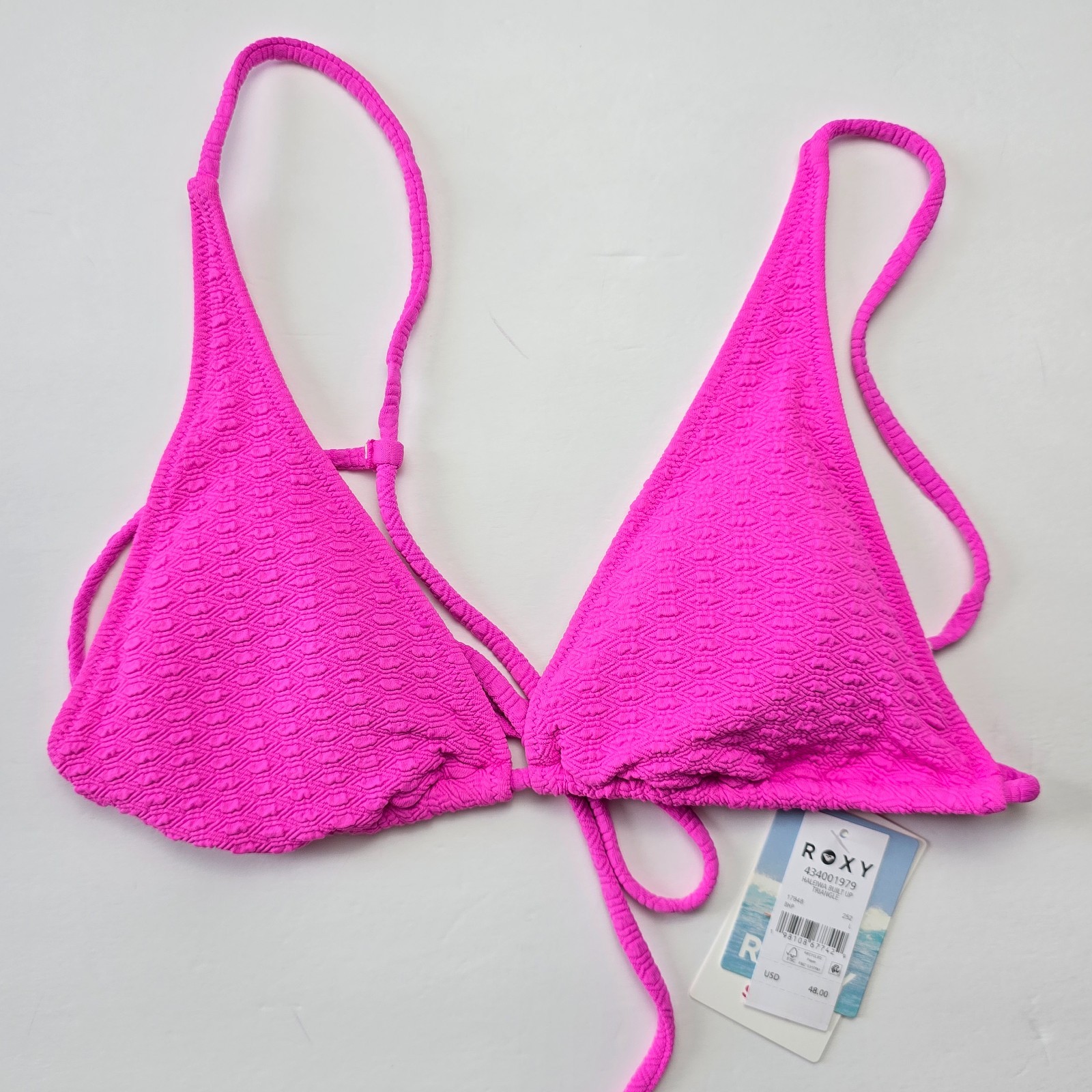Roxy Haleiwa Built Up Triangle Bikini Top Size L Bright Pink Textured NWT