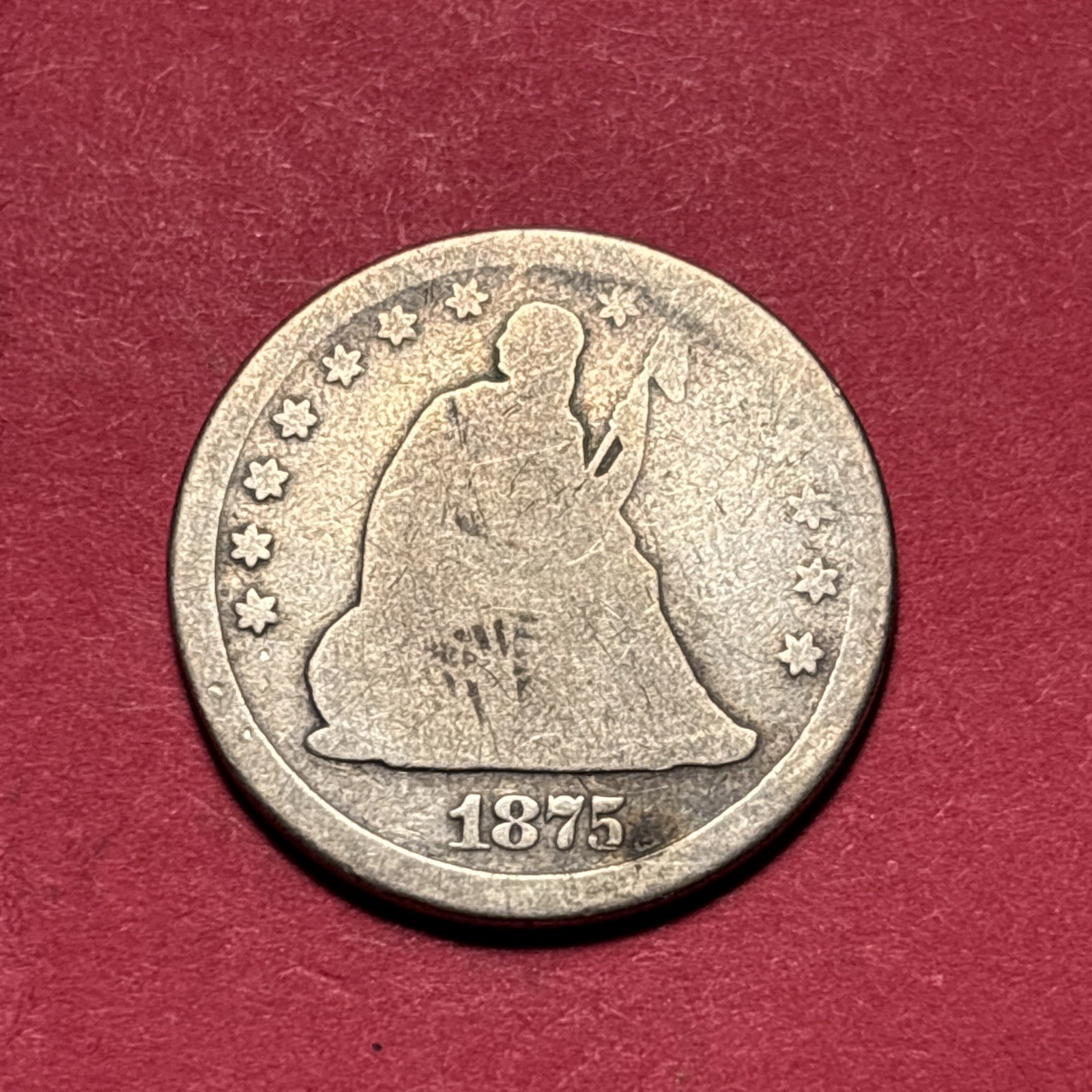 (1) Beautiful Antique 1875-P Seated Liberty Quarter AG/GOOD NICE FILLER