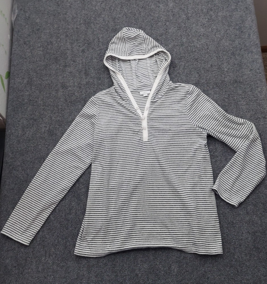 J Jill Fit Sweater Women\'s Small Blue White Hoodie Pullover Long sleeve V Neck