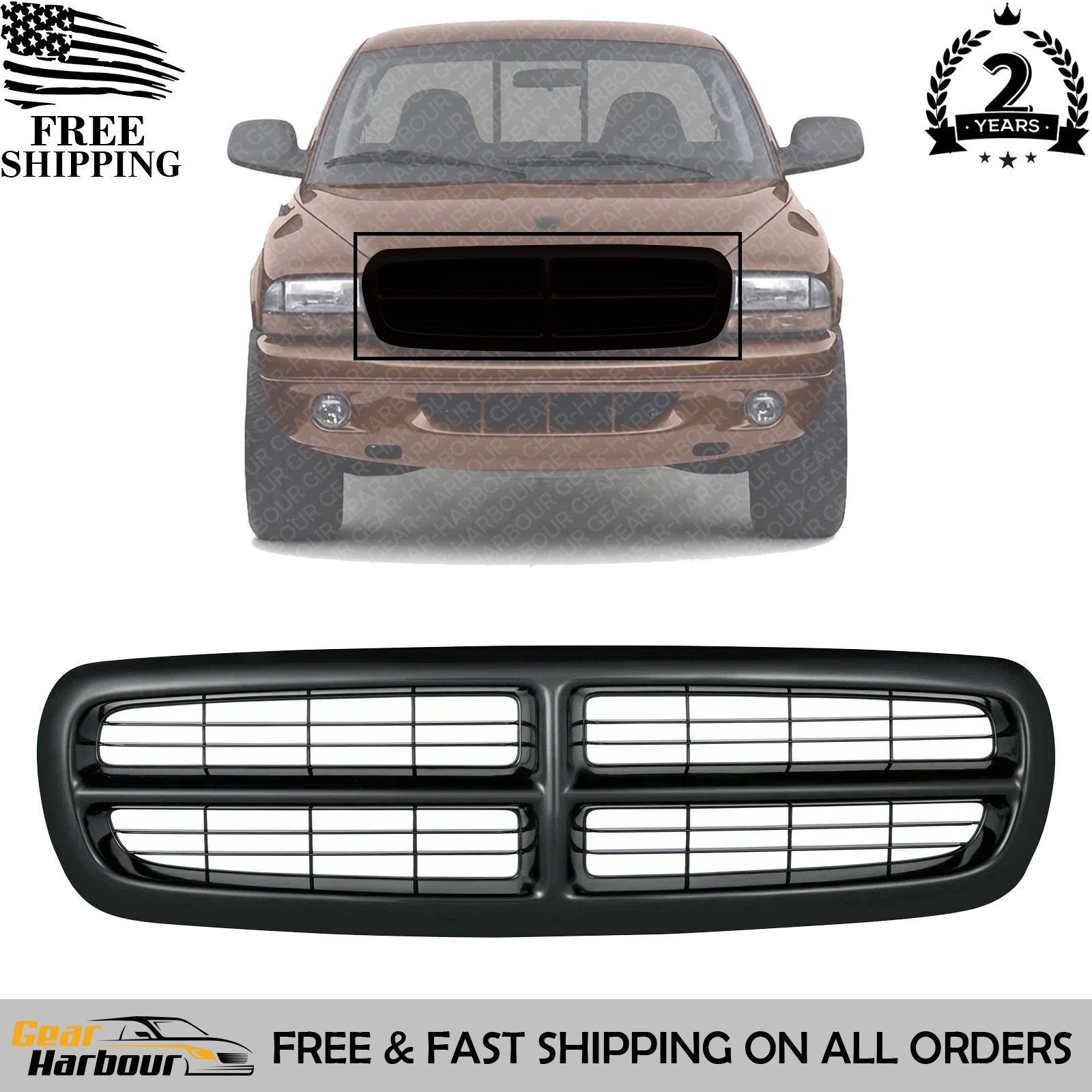 NEW Front Grille Black Shell And Insert For 1997-2004 Dodge Dakota CH1200200