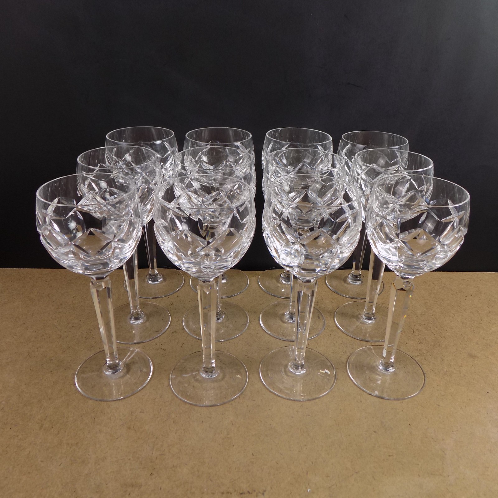 12 Waterford Kerry Crystal Wine Hock Goblets Glasses Signed Vintage 7-3/8\ 12 Waterford Kerry Crystal Wine Hock Goblets Glasses Signed Vintage 7-3/8\
