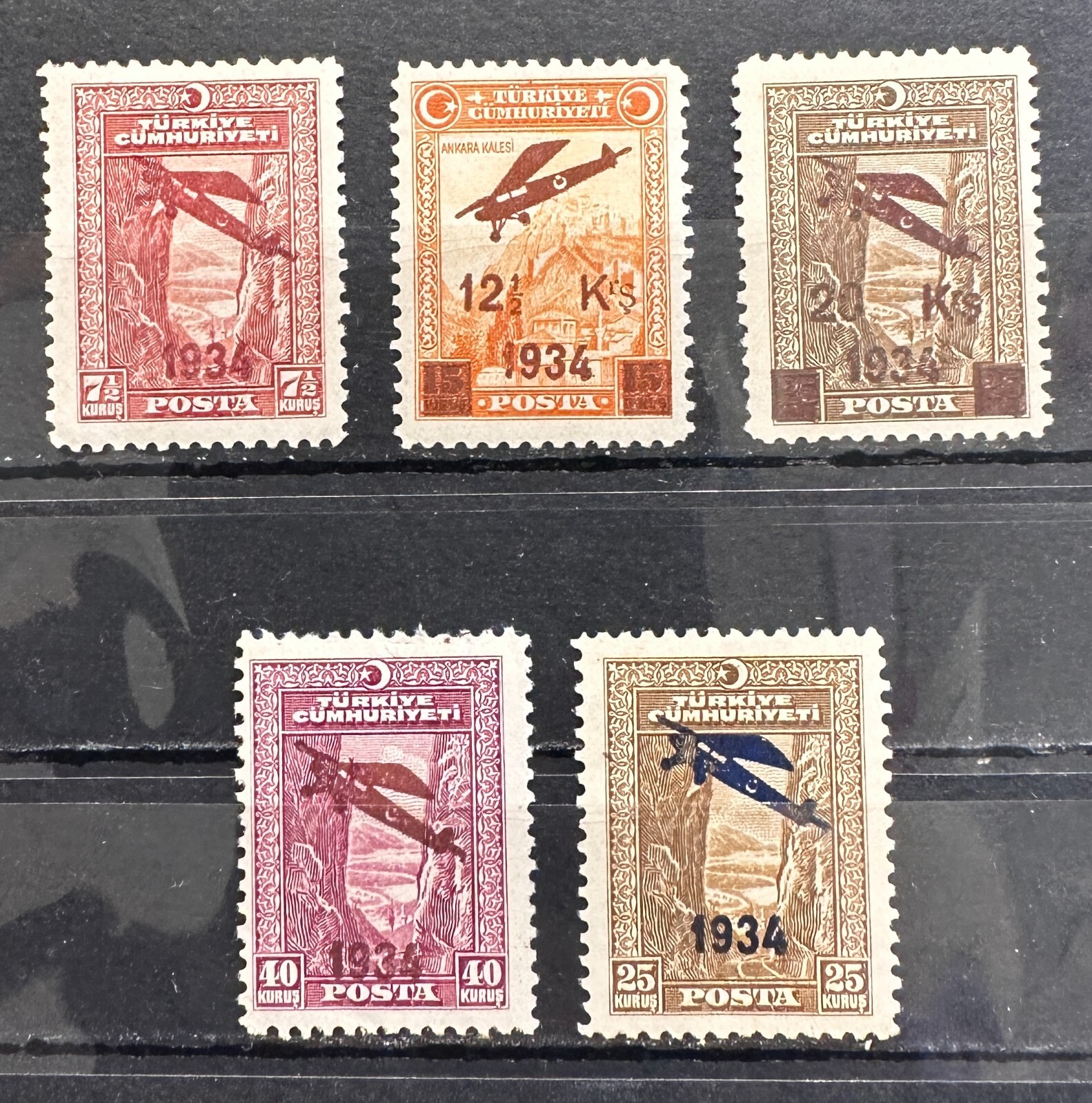 Turkey 1934 Surcharged Airmail Stamps First Issue MH* SET SG #1157/1161