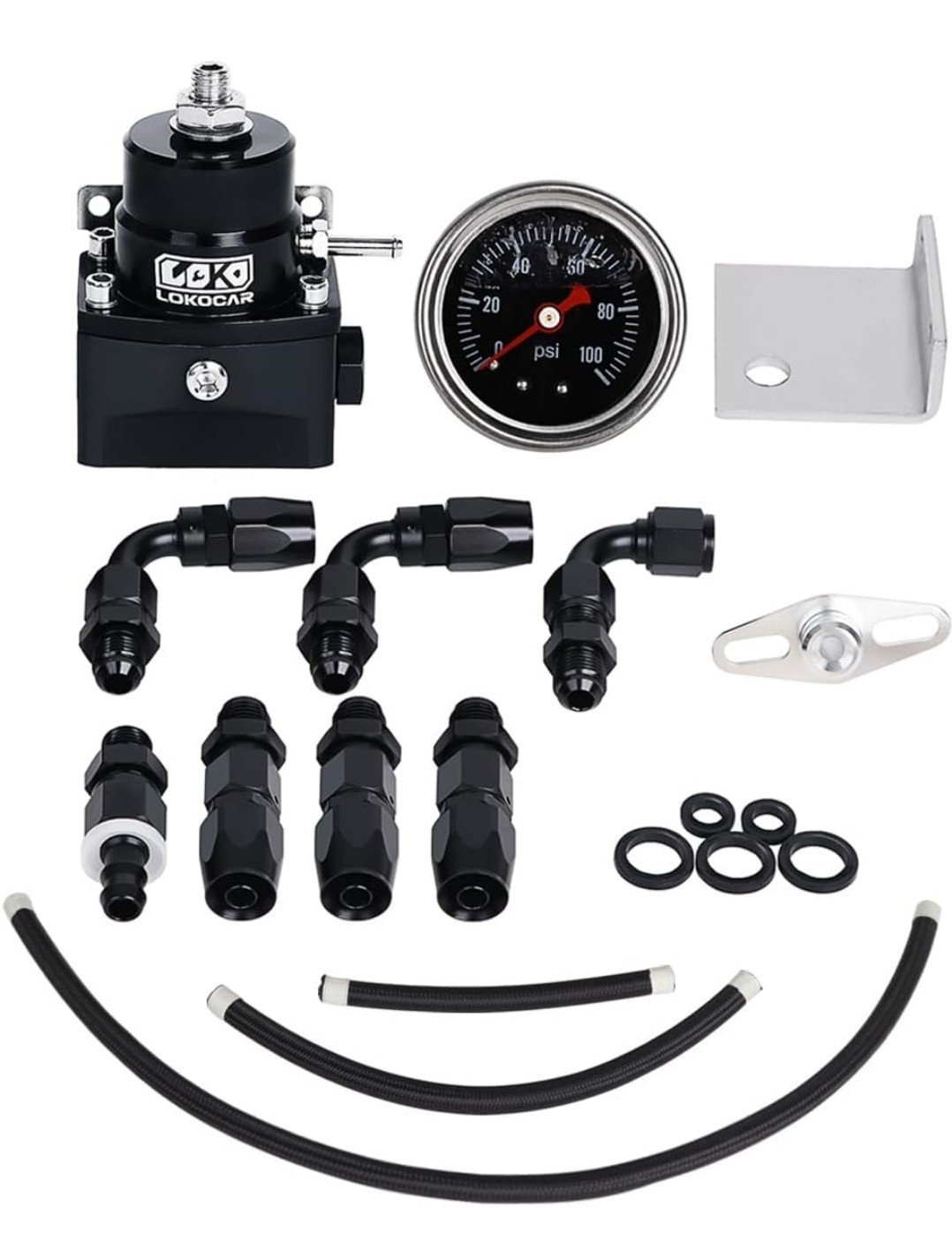 LokoCar Adjustable Fuel Pressure Regulator Kit Oil 20-80psi Gauge 6AN Return... LokoCar Adjustable Fuel Pressure Regulator Kit Oil 20-80psi Gauge 6AN Return...