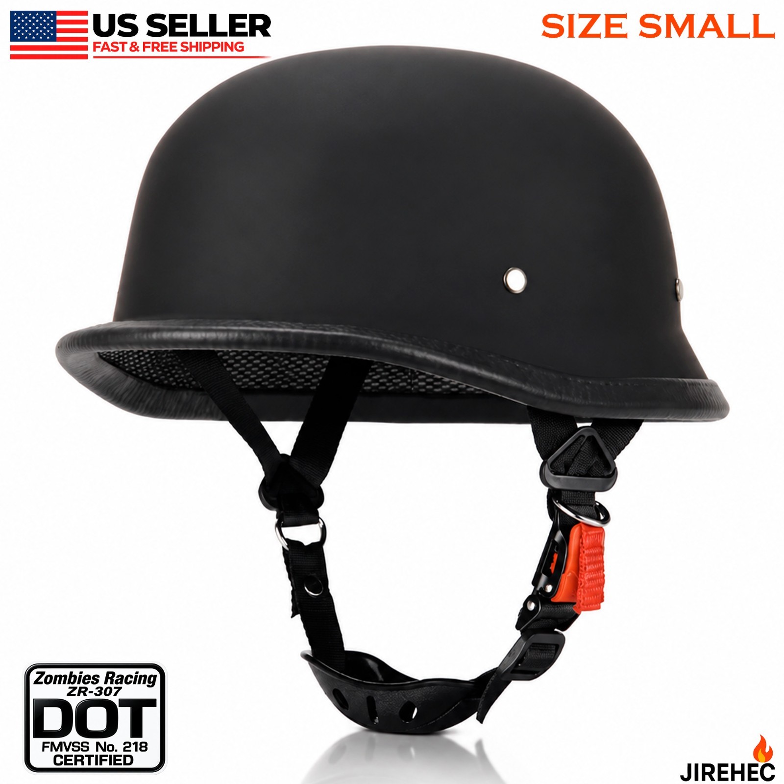 DOT German Style Motorcycle Half Helmet Scooter Chopper Matte Black Size Small