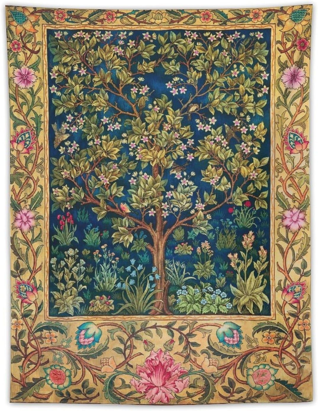 William Morris Tree of Life Tapestry Wall Hanging,Medieval Classic Vintage Flowe