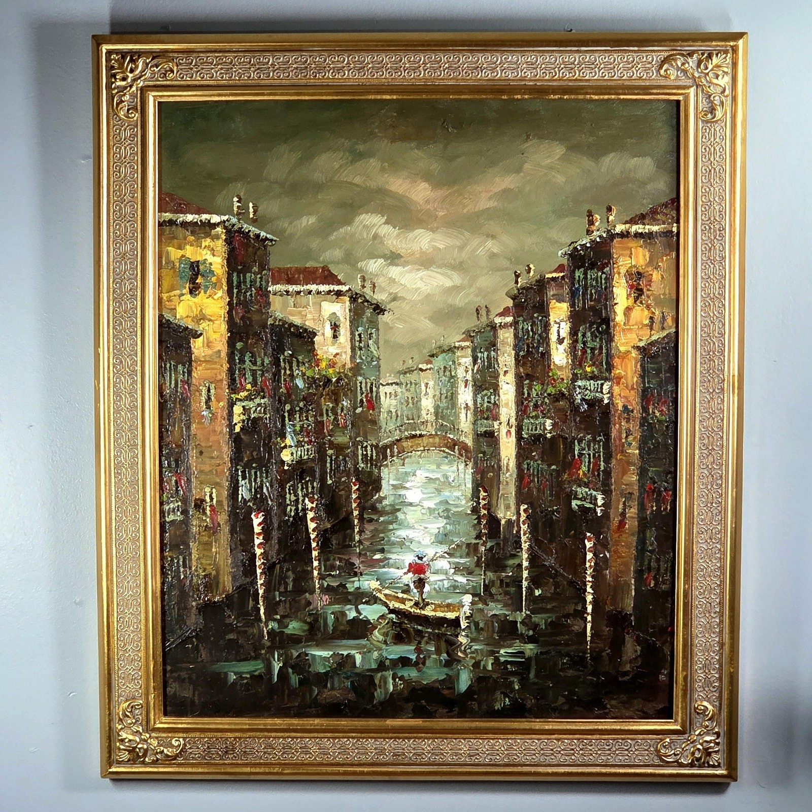 Original Oil Painting Venice Canal Impressionist Italian Gondola Framed