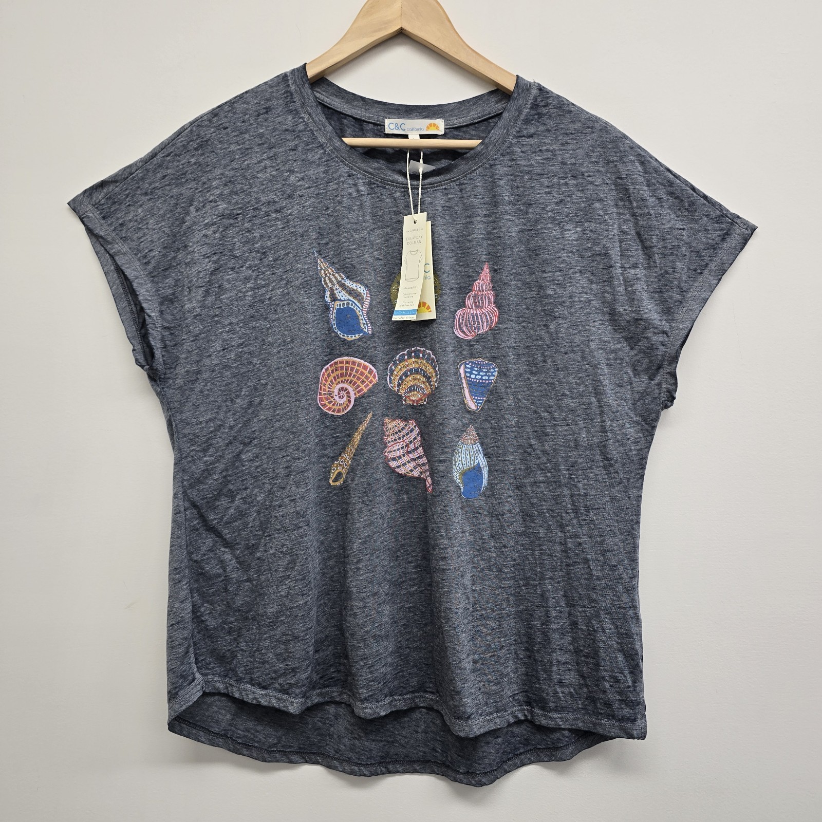 NWT C&C California Camille Burnout Graphic Top Size L Seashell Ocean Beach Boxy NWT C&C California Camille Burnout Graphic Top Size L Seashell Ocean Beach Boxy
