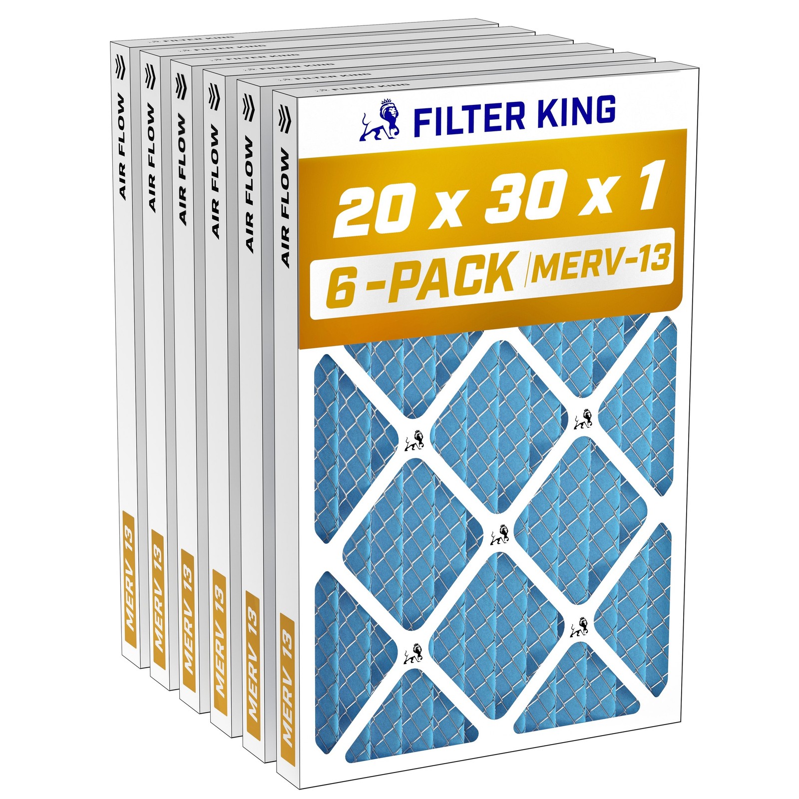 Filter King 20x30x1 Air Filter MERV 13, AC Furnace Filters (6-Pack)
