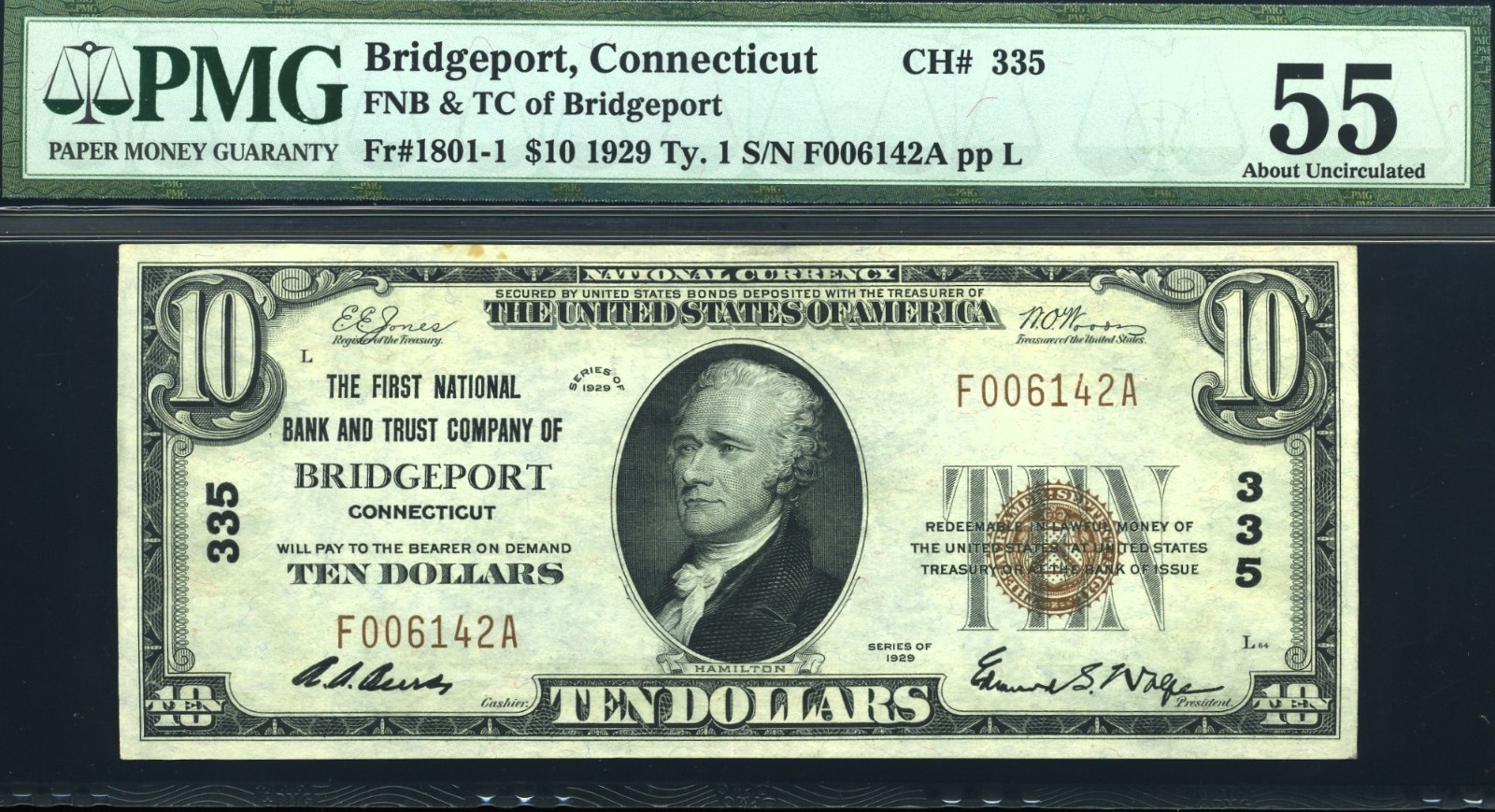 1929 $10 1ST NB OF BRIDGEPORT CT P.M.G #55