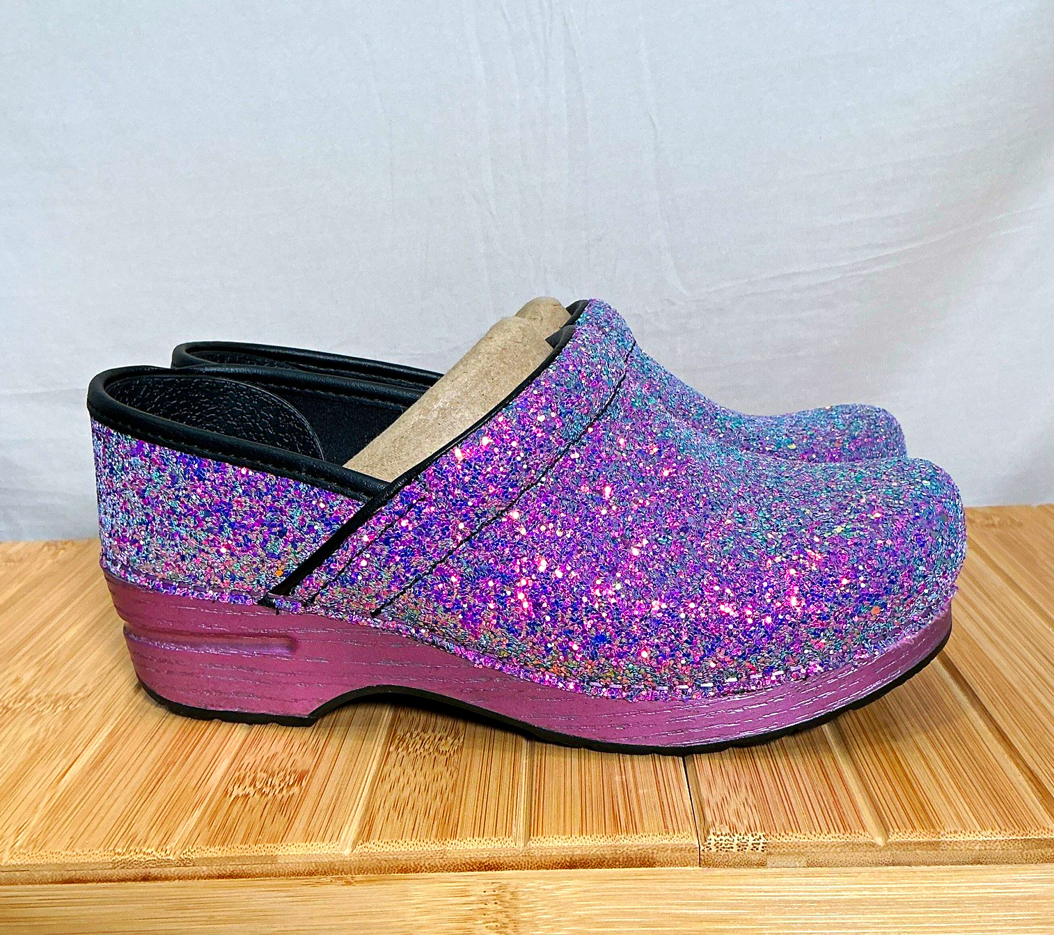 Dansko Women\'s Purple Glitter Slip-On Clogs Rubber Upper Round Toe Size 6