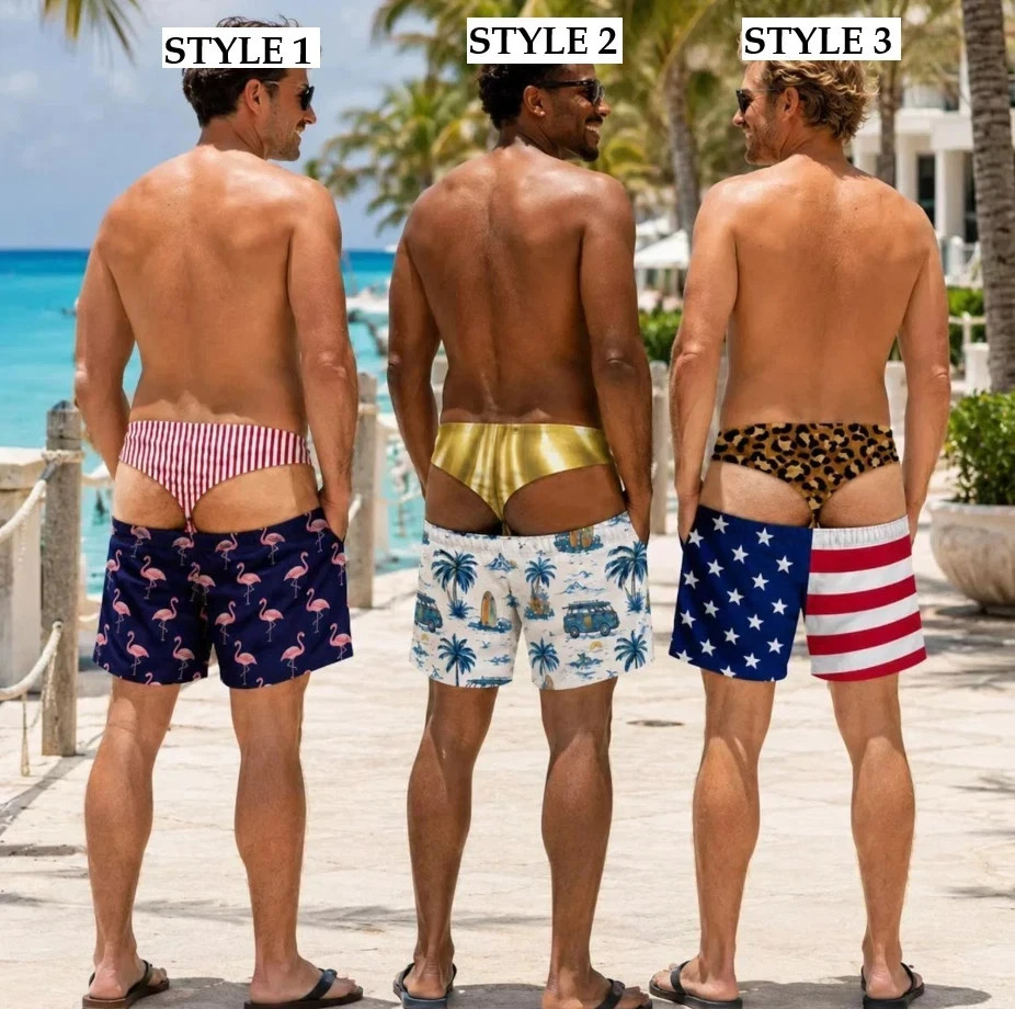 Funny Men’s Swim Trunks, Custom Fake Underwear Beach Shorts Size S-5XL