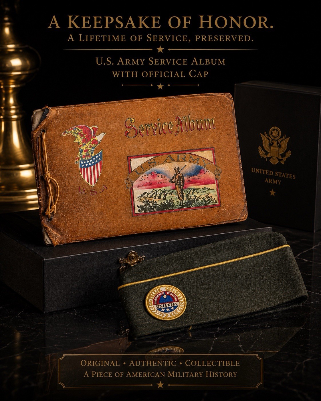 Vintage 1957 US Army Service Album Original Photos + AMVETS Cap Rare Lot