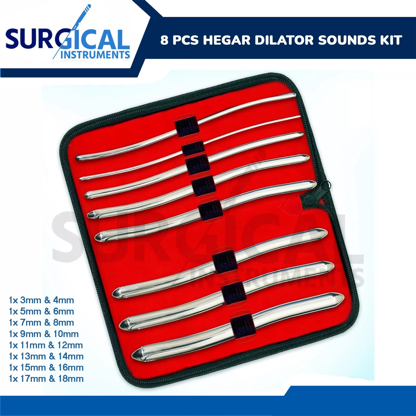 8 Pcs Hegar Dilator Sounds Kit Set Double Ended OB/Gynecology German Grade