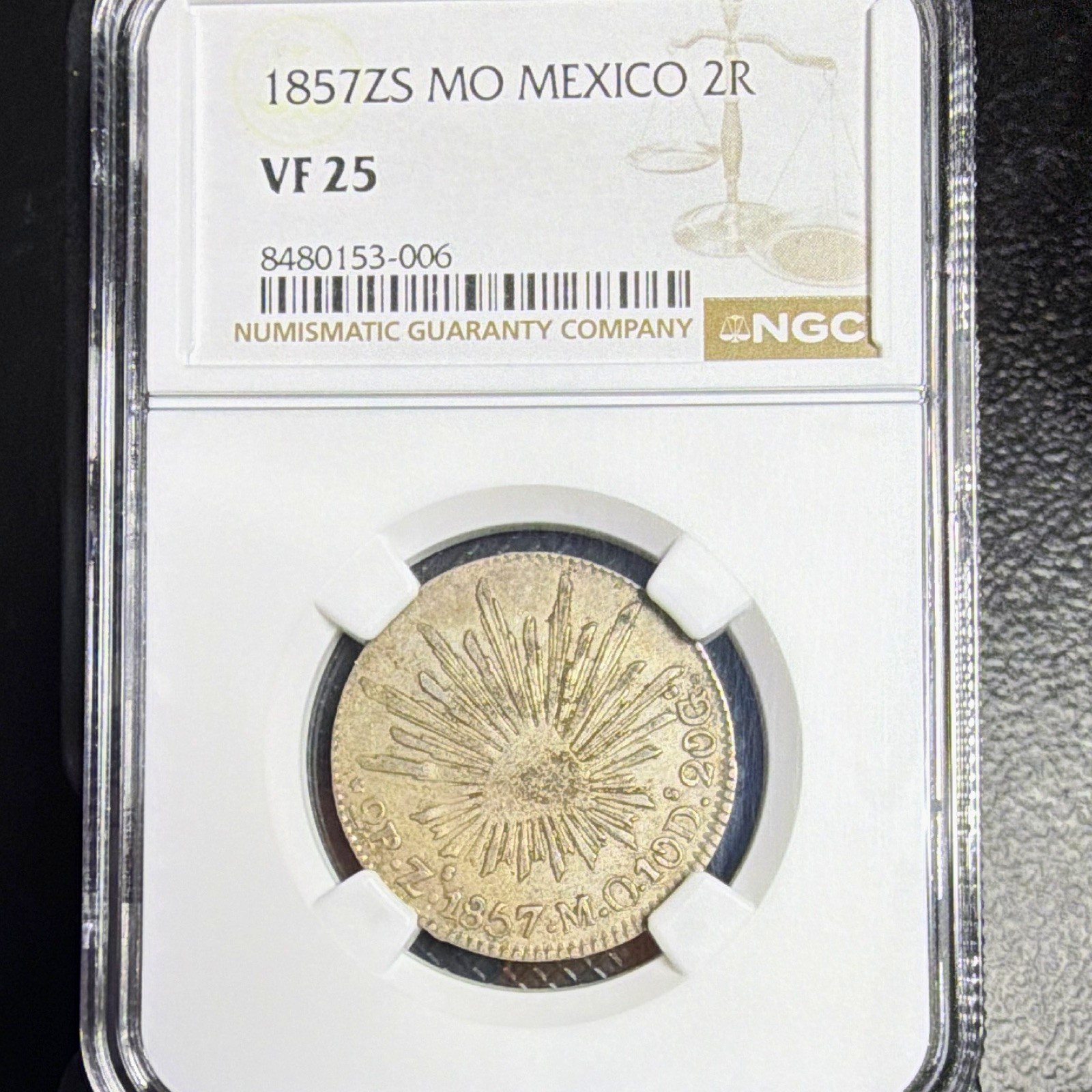 1857 Mo Zs Mexico 2 Reales Silver Coin NGC VF25 KM#377 0.9027 Fine 1857 Mo Zs Mexico 2 Reales Silver Coin NGC VF25 KM#377 0.9027 Fine
