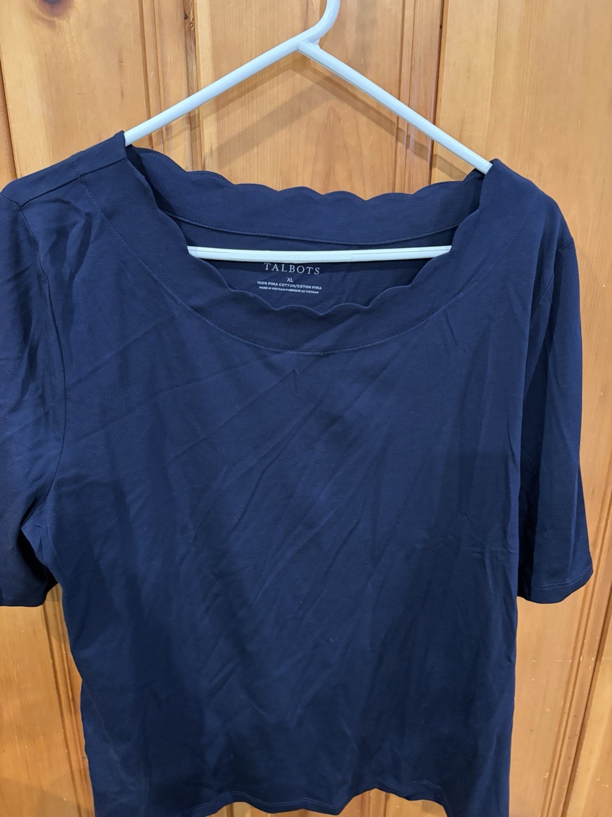 Talbots Women\'s Scalloped  NWT Navy Shirt Short Sleeve XL Pima Cotton