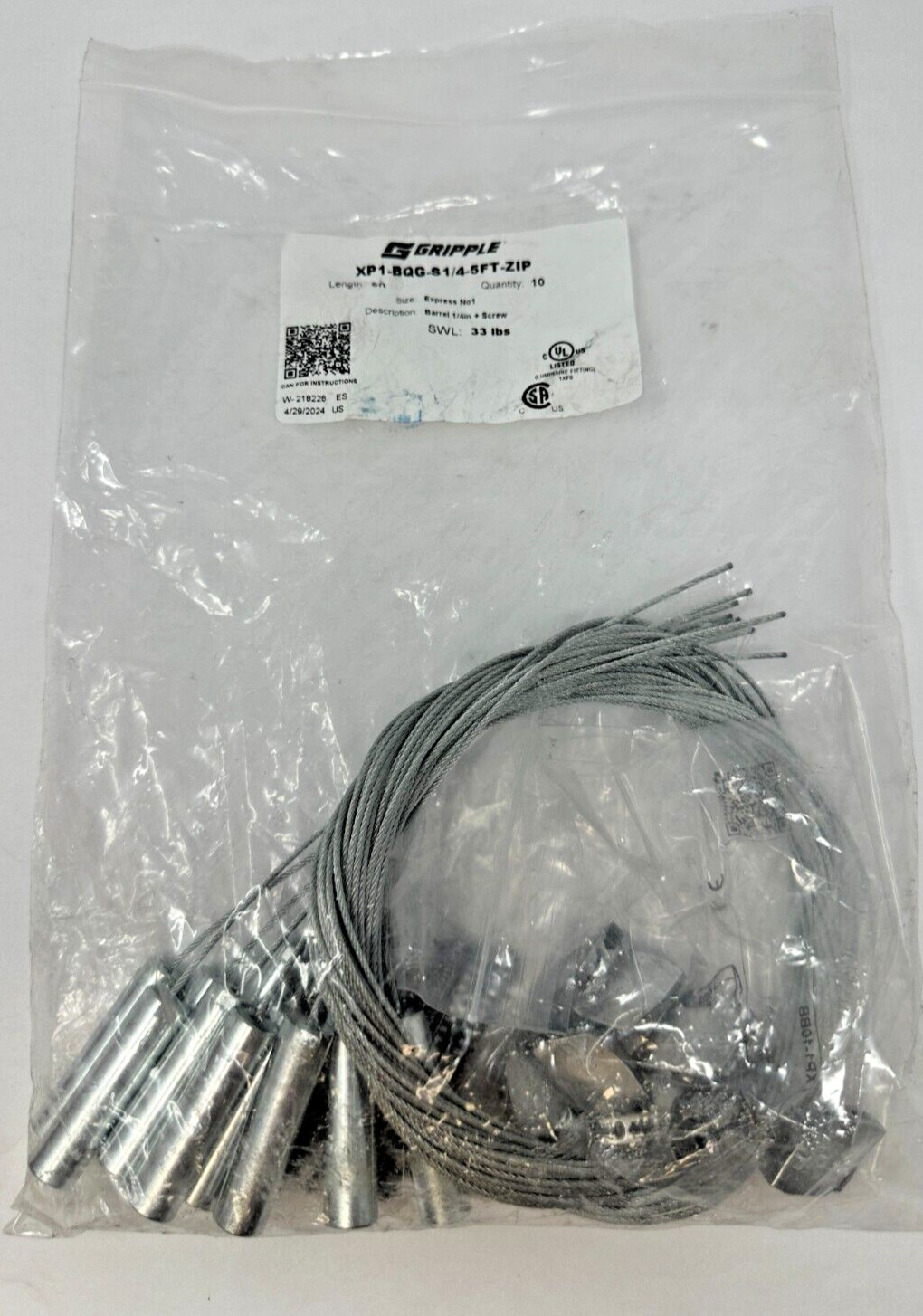 Gripple XP1-BQG-S1/4-5FT-ZIP 33lb Express #1 Barrel End Fixing 1/4\ Gripple XP1-BQG-S1/4-5FT-ZIP 33lb Express #1 Barrel End Fixing 1/4\