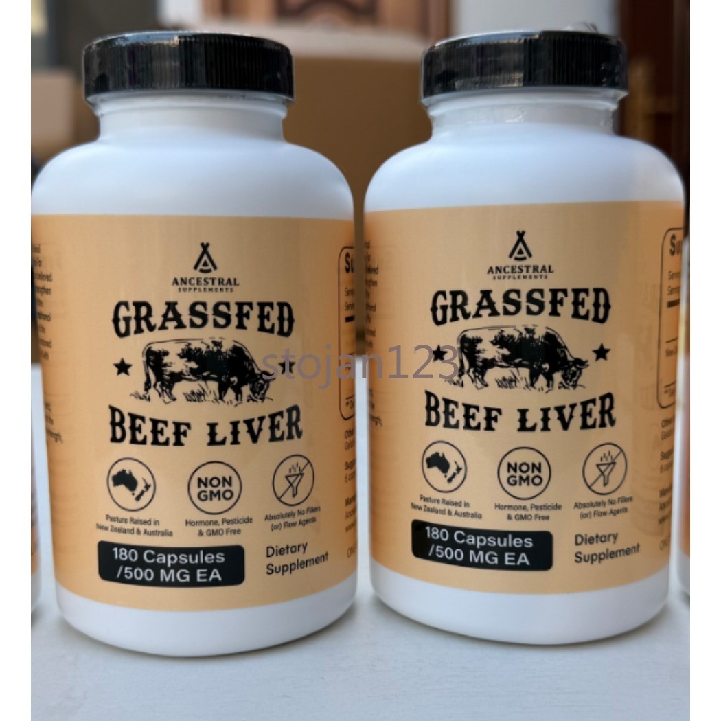 NEW！2 Bottles Ancestral Booster Grass-Fed Beef Liver Supplement, 180 Capsules
