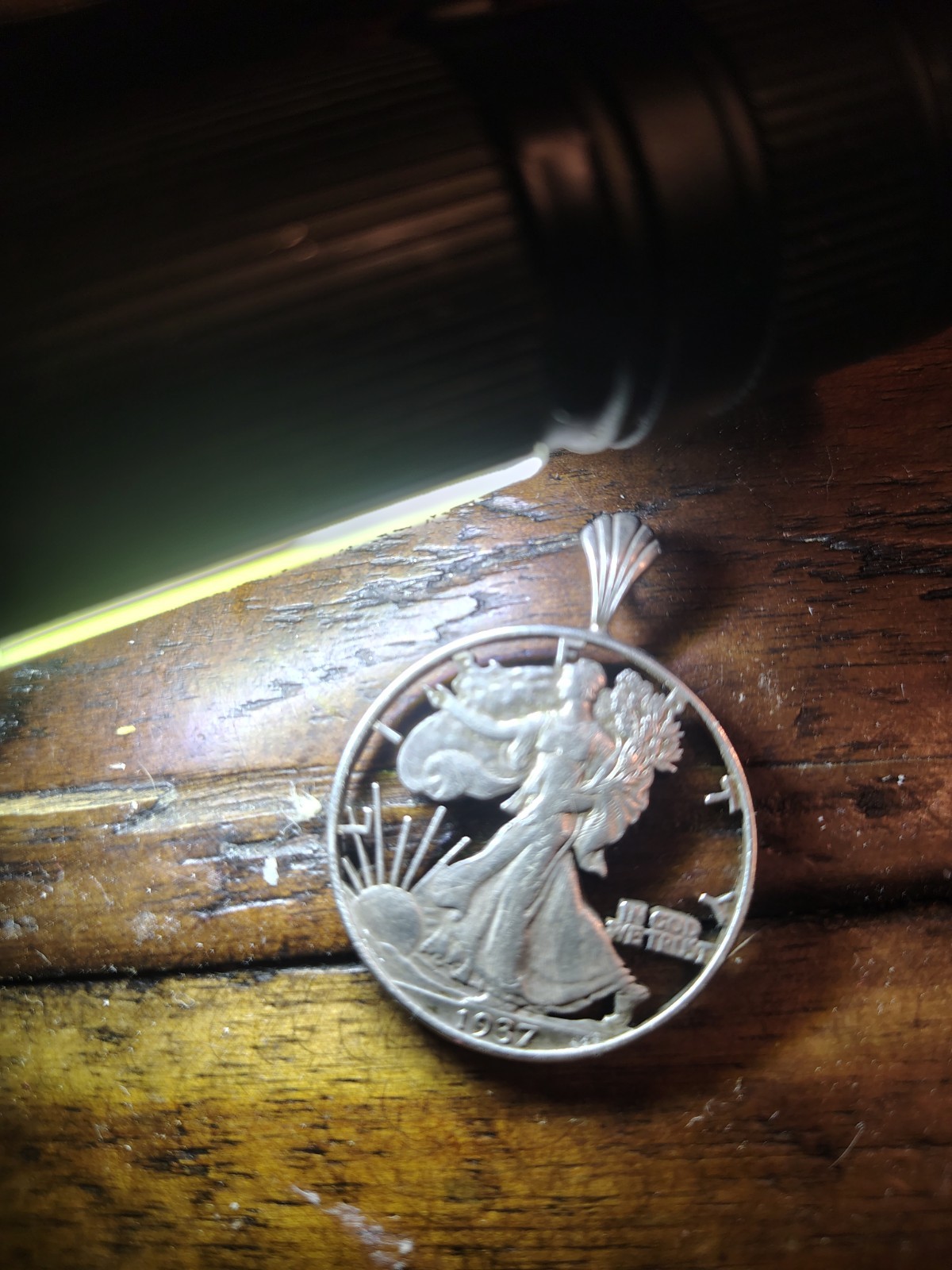 Vintage 1937 Walking Liberty Cut Out Silver Coin Pendant Sterling Silver Bail Vintage 1937 Walking Liberty Cut Out Silver Coin Pendant Sterling Silver Bail