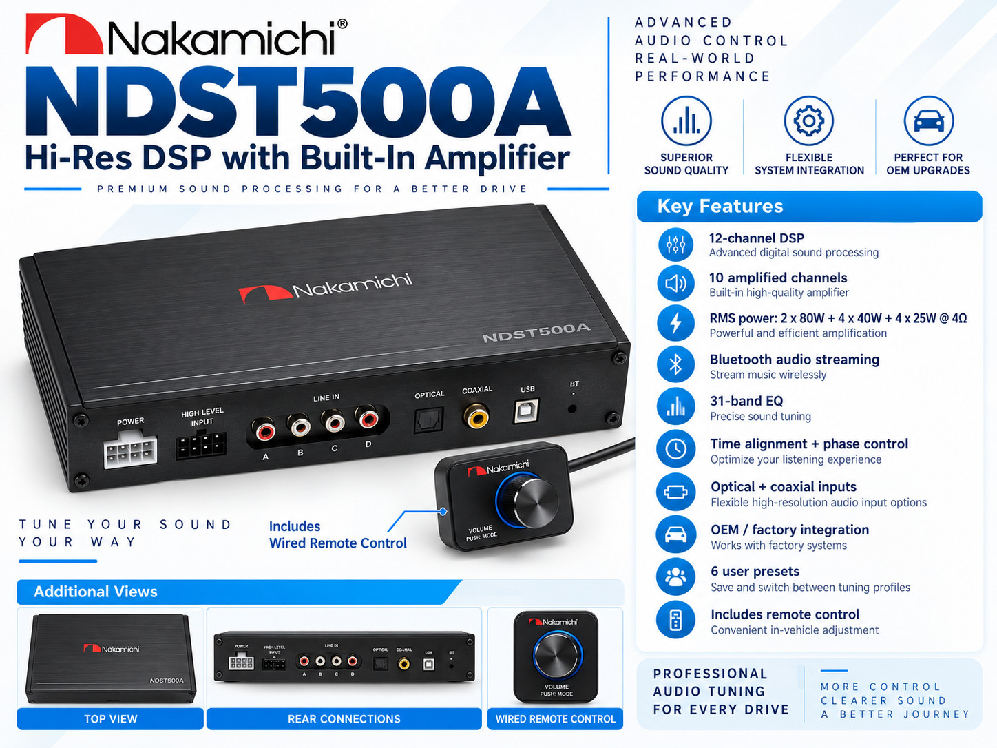 Nakamichi NDST500A 12-Channel DSP Car Audio Processor Built-In Amplifier Hi-Res