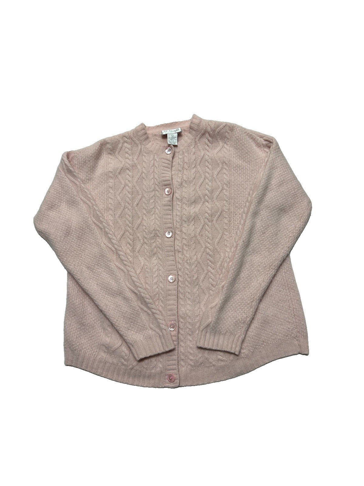Vintage 90s Nordstrom Town Square Angora Lambswool Cable knit Cardigan L Pink