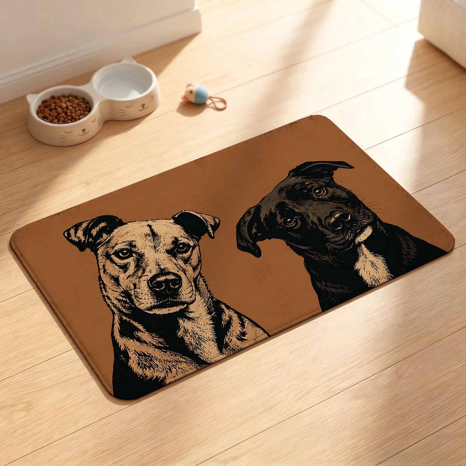 Boho Patchwork Cat PVC Doormat, Retro Bohemian Kitten Floor Mat, Entryway Home Boho Patchwork Cat PVC Doormat, Retro Bohemian Kitten Floor Mat, Entryway Home