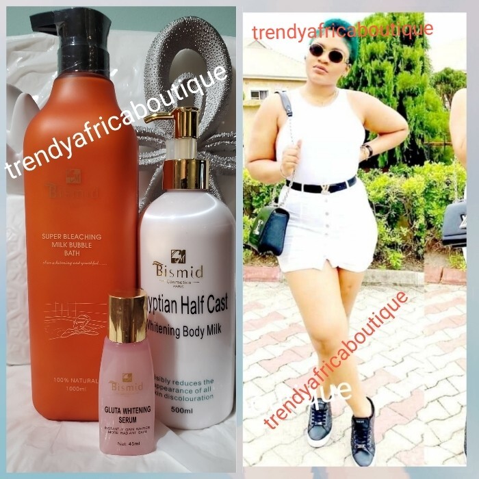 3pcs BISMID Egyptian H.C Body Lotion, Shower Milk & Gluta Whitening Serum👌 3pcs BISMID Egyptian H.C Body Lotion, Shower Milk & Gluta Whitening Serum👌