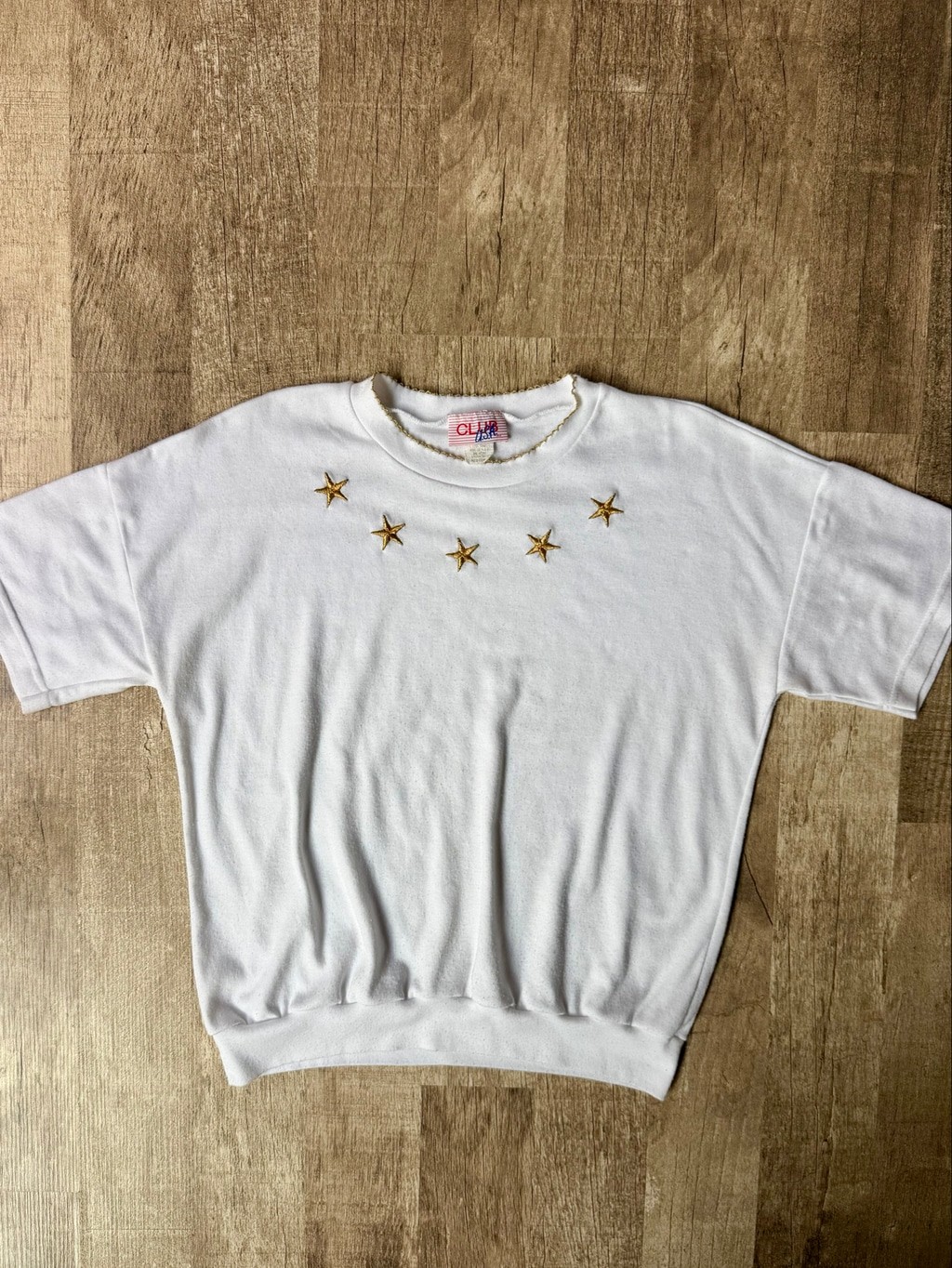Vintage 80s Club USA White Short Sleeve T-shirt Gold Embroidered Stars M