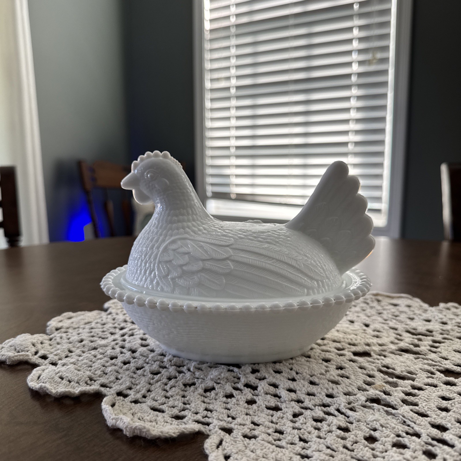 Vintage Indiana White Milk Glass Hen On Nest Covered Candy Dish  - MINT/no chips