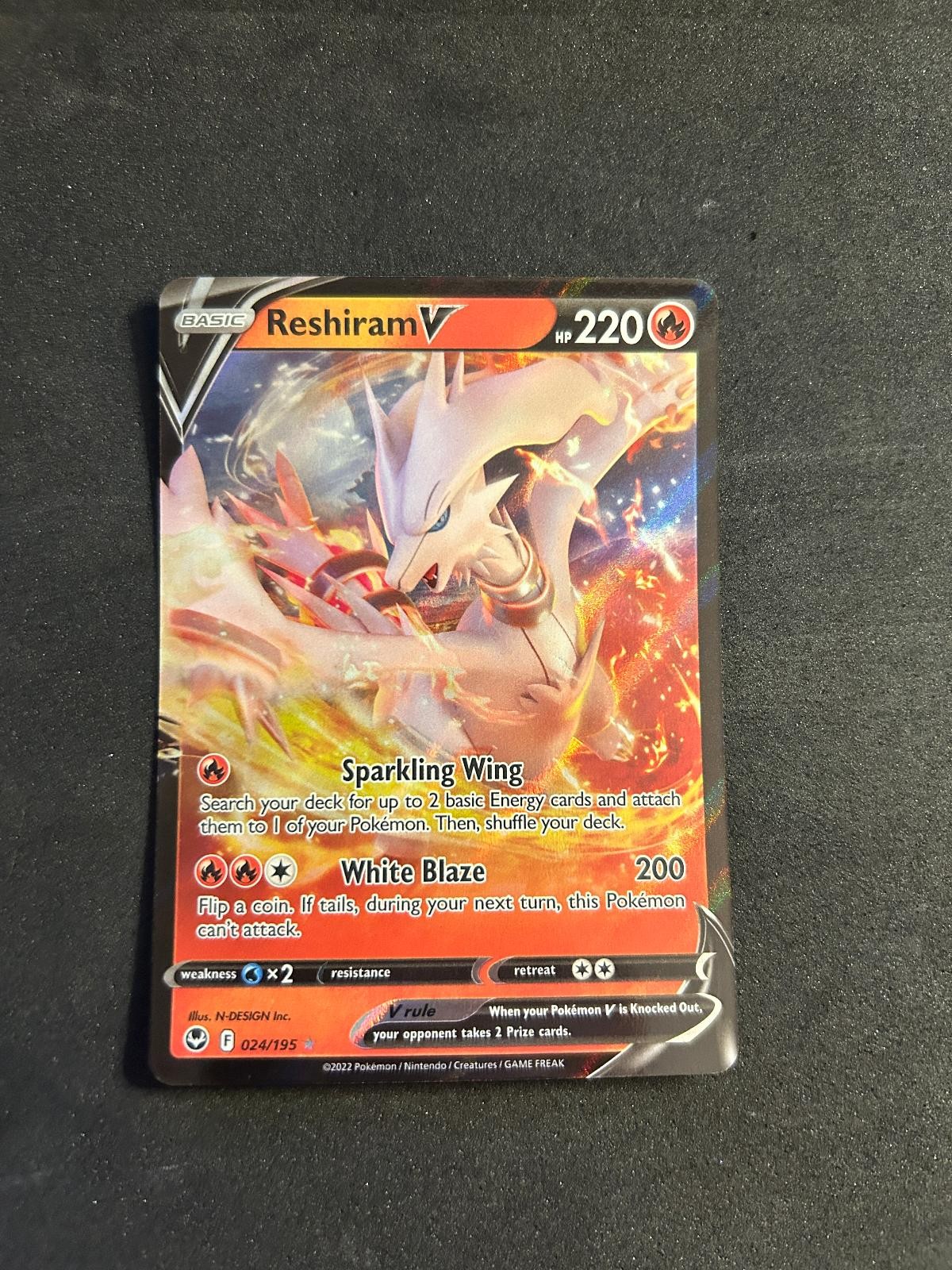 Reshiram V 024/195 Holo V Rare Silver Tempest Pokemon Near Mint