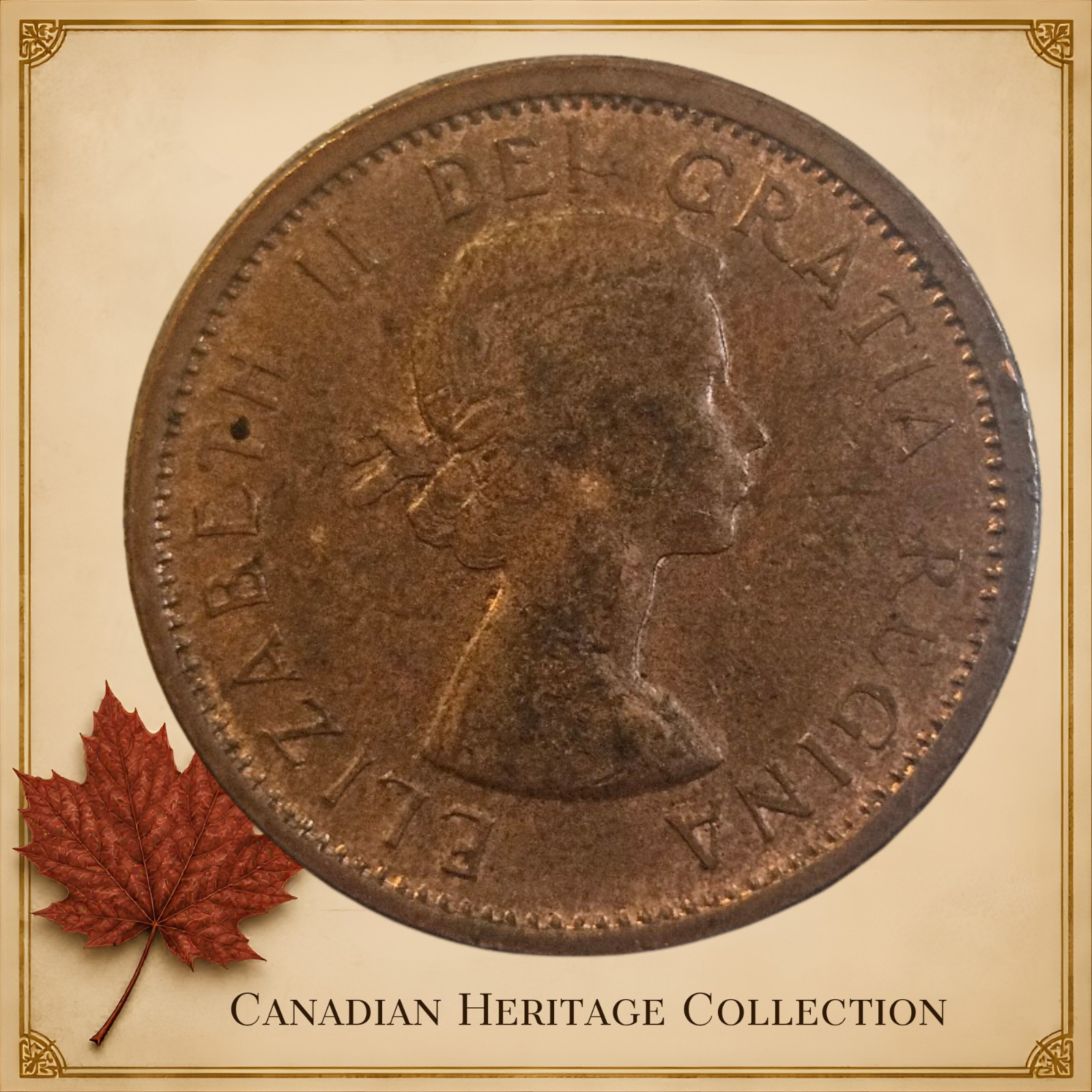 1964 Canada 1 Cent Queen Elizabeth II  – RARE -Last Year of the \