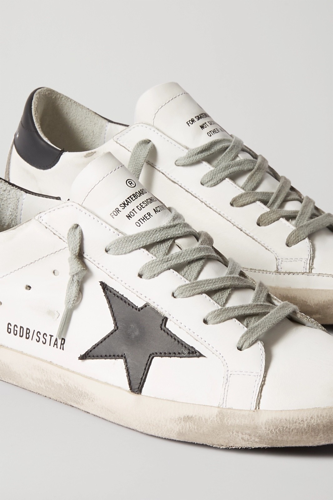GOLDEN GOOSE Super-Star Distressed White & Black Sneakers, Size 42 EU / 12 US