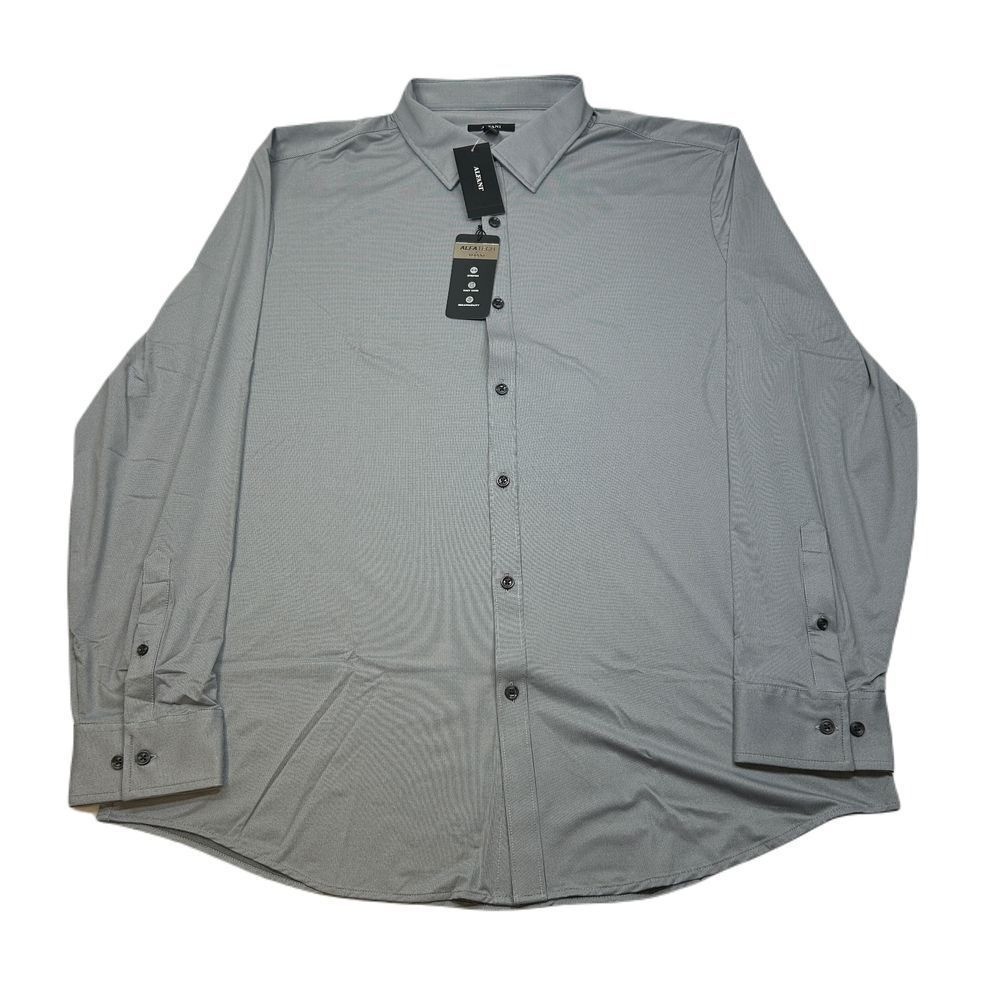 Alfani Alfatech Performance Shirt Mens XL Grey White Yarn-Dyed Long Sleeve $60
