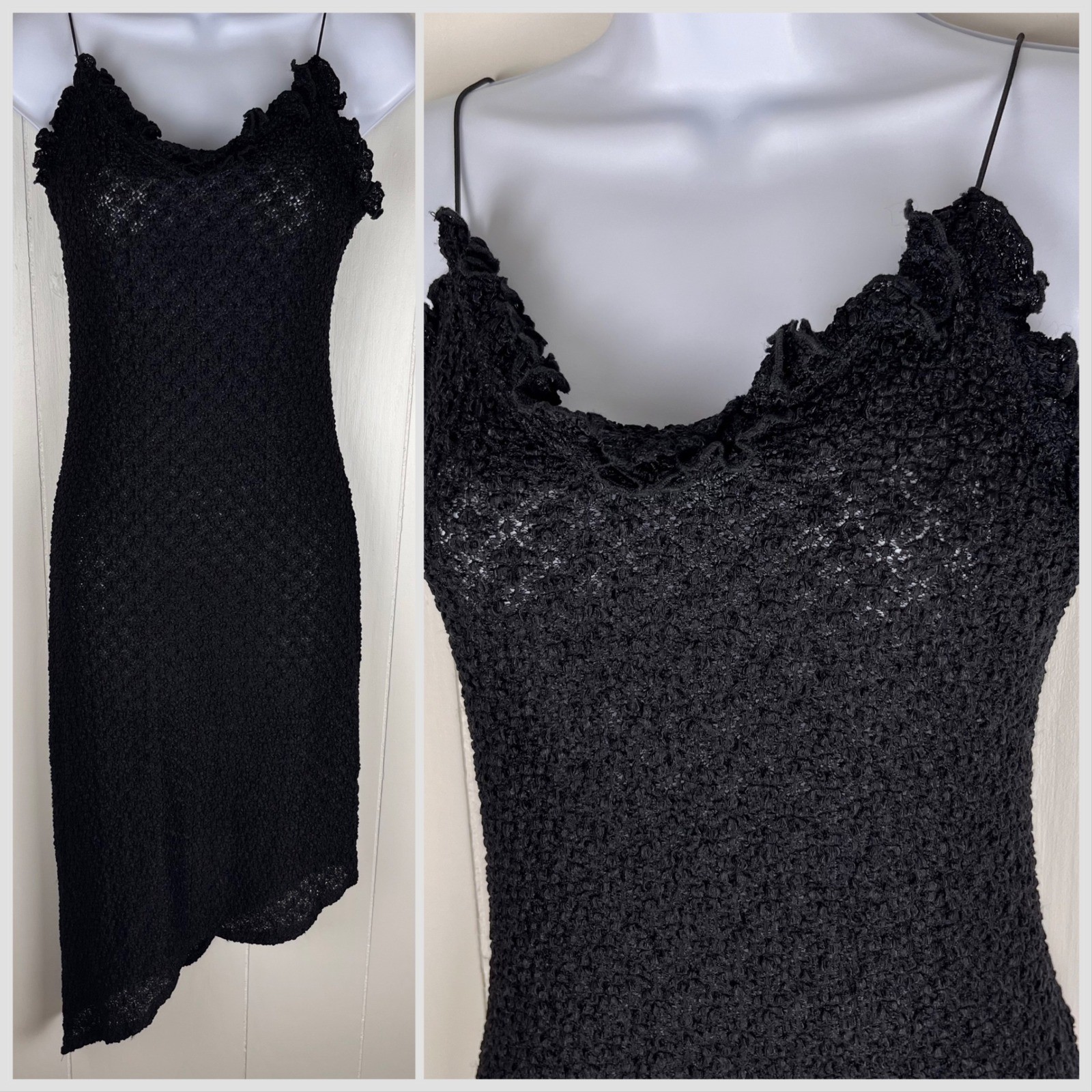 Vintage Rampage Y2K Black Crinkle Dress M Asymmetrical Fairy Grunge Whimsigoth