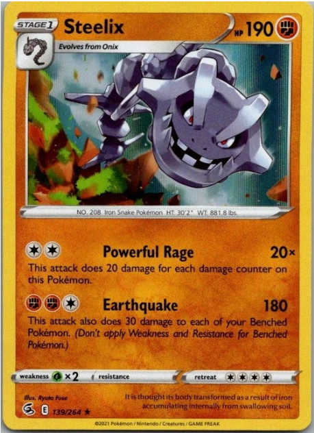 Steelix - 139/264 - Reverese Holo - Fusion Strike - NM/M Steelix - 139/264 - Reverese Holo - Fusion Strike - NM/M