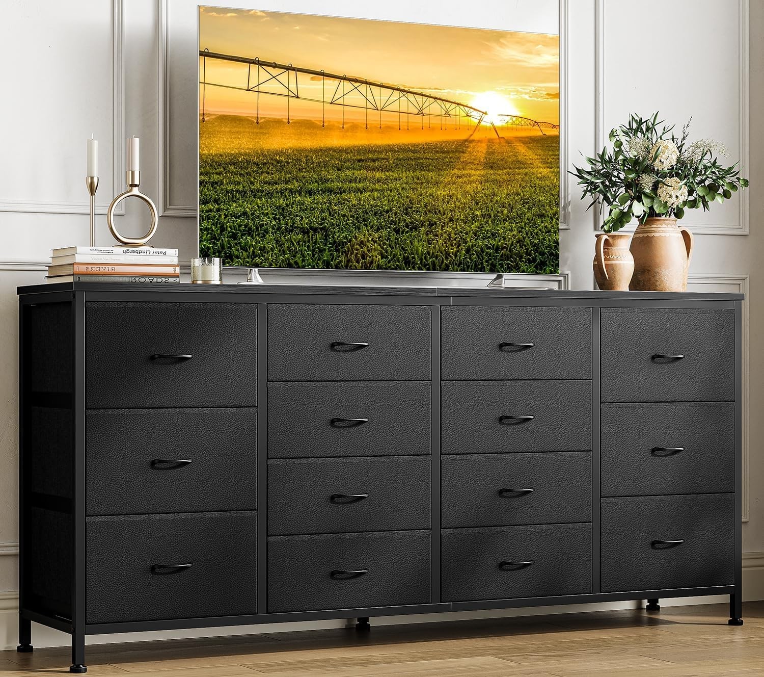 63 Inch Large Fabric Chest of 14 Drawers Long Dresser 70 75