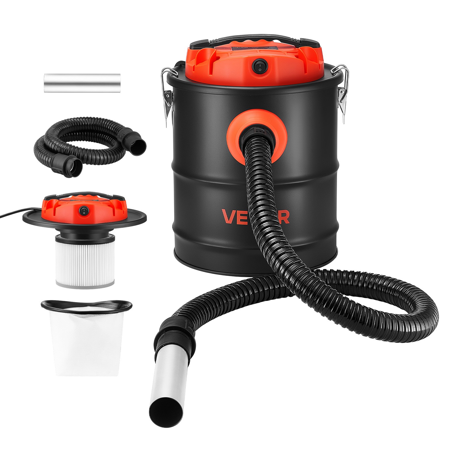 VEVOR Ash Vacuum 4 Gallon 1200W Powerful Fireplace Cleaner Steel Body Grills