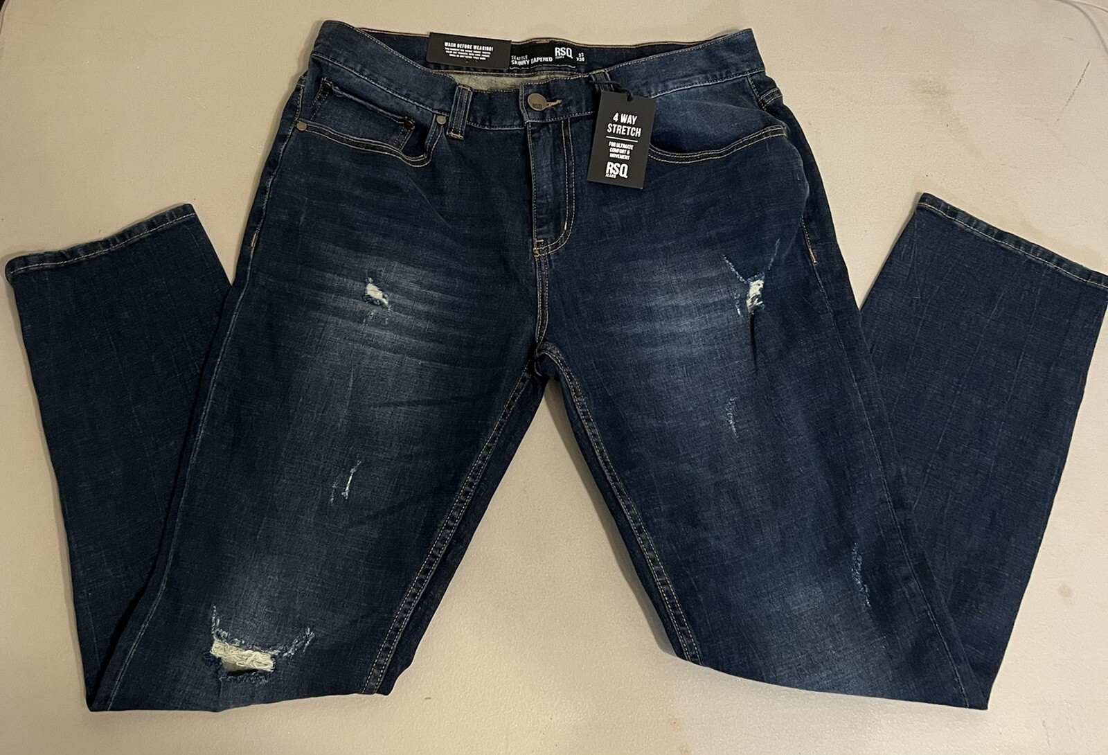 RSQ Seattle Jeans 33x30 Skinny Tapered Blue Low Straight Leg Low Rise Skate Surf RSQ Seattle Jeans 33x30 Skinny Tapered Blue Low Straight Leg Low Rise Skate Surf