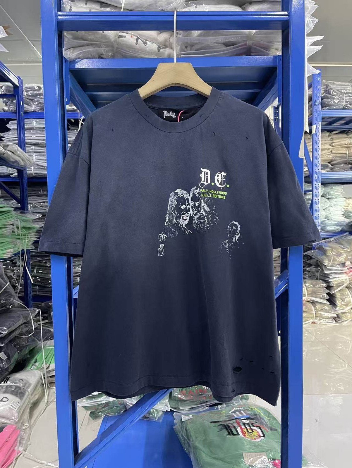 MEN WOMEN VINTAGE BLUE T SHIRT PALY DISTRESSED SUMMER WORN HIGH STREET TOP TEE