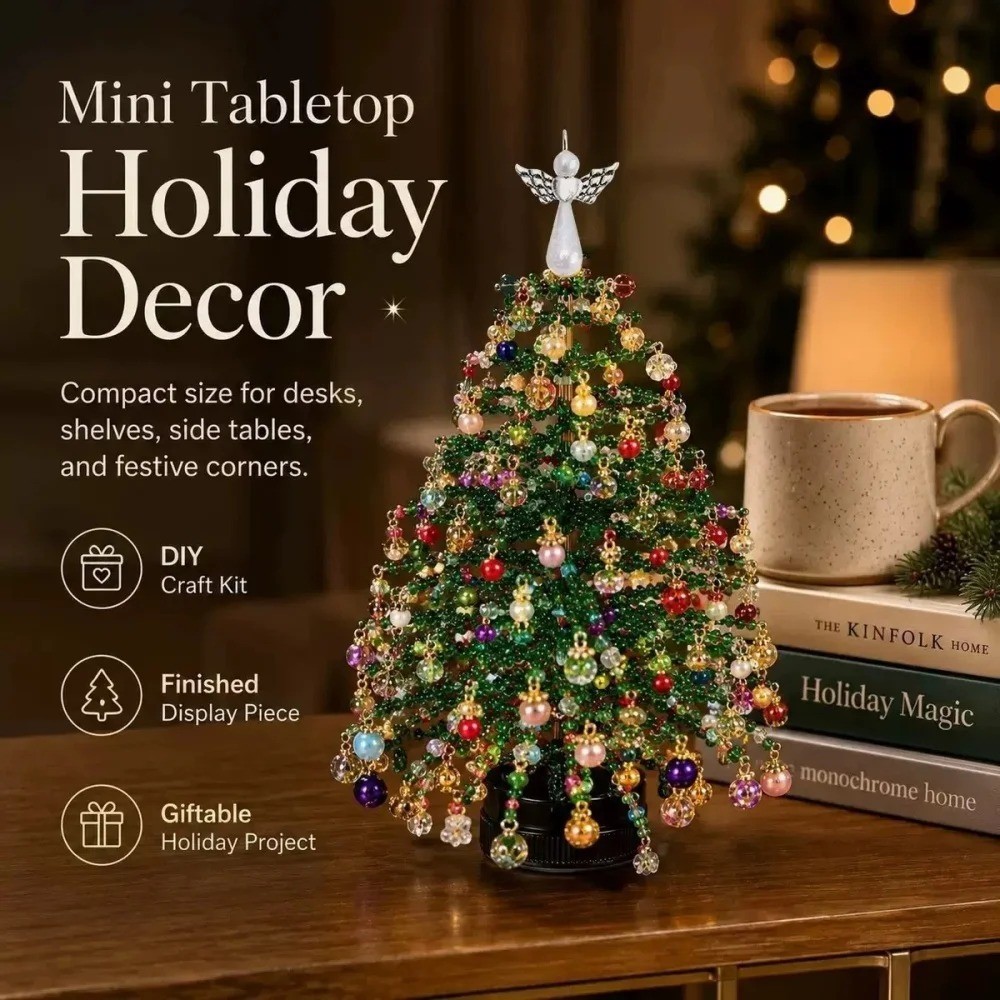 DIY Beaded Christmas Tree Craft Kit with LED Lights Tabletop Ornament Decor Set