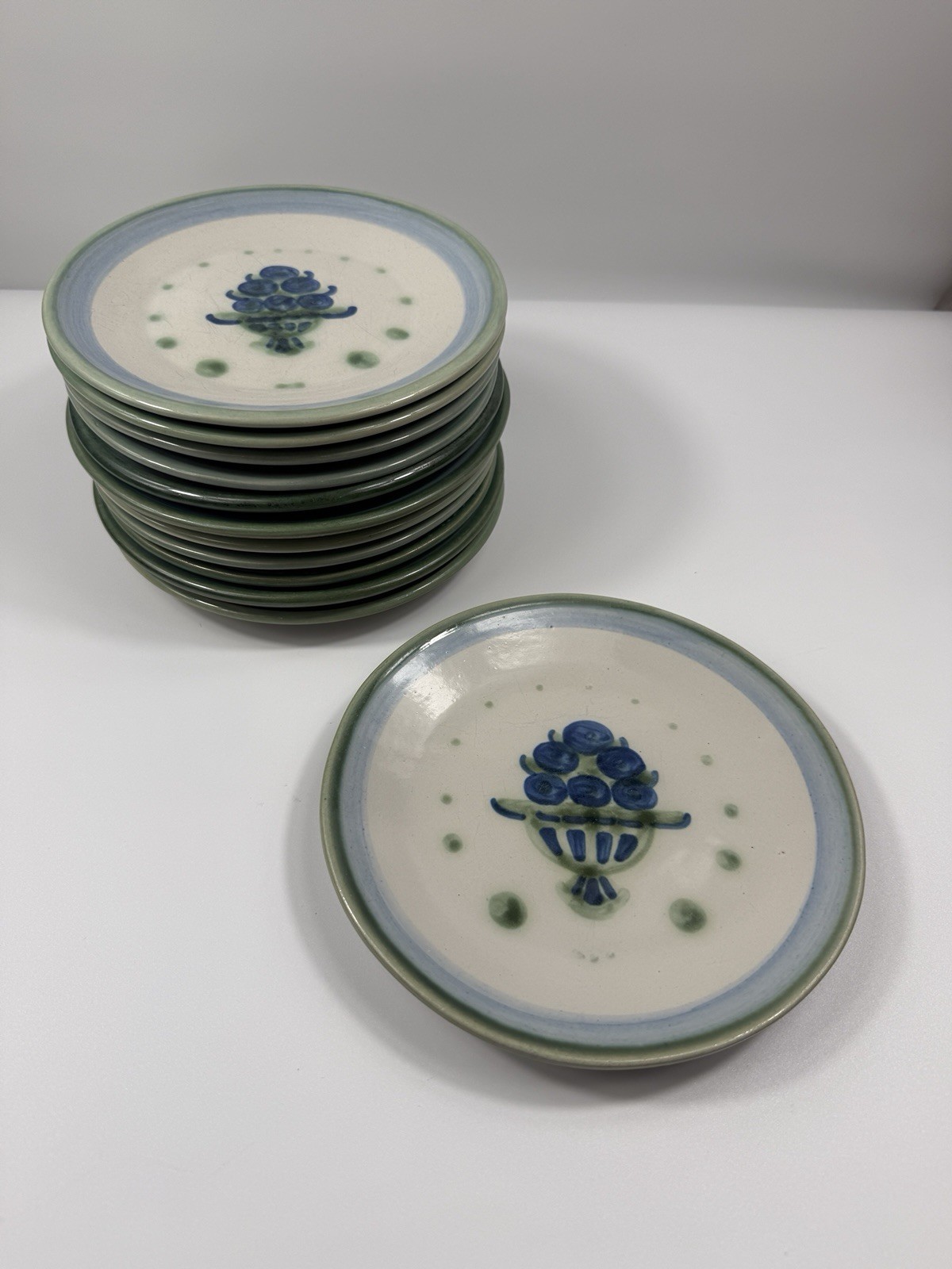 M.A. Hadley Blueberry Bouquet 8” Plates Set of 12 Signed Stoneware
