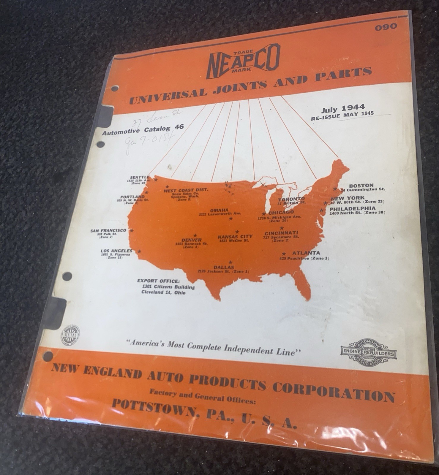 July 1944 Re issue May 1945 Vintage Neapco Universal Joints Parts Catalog No 46
