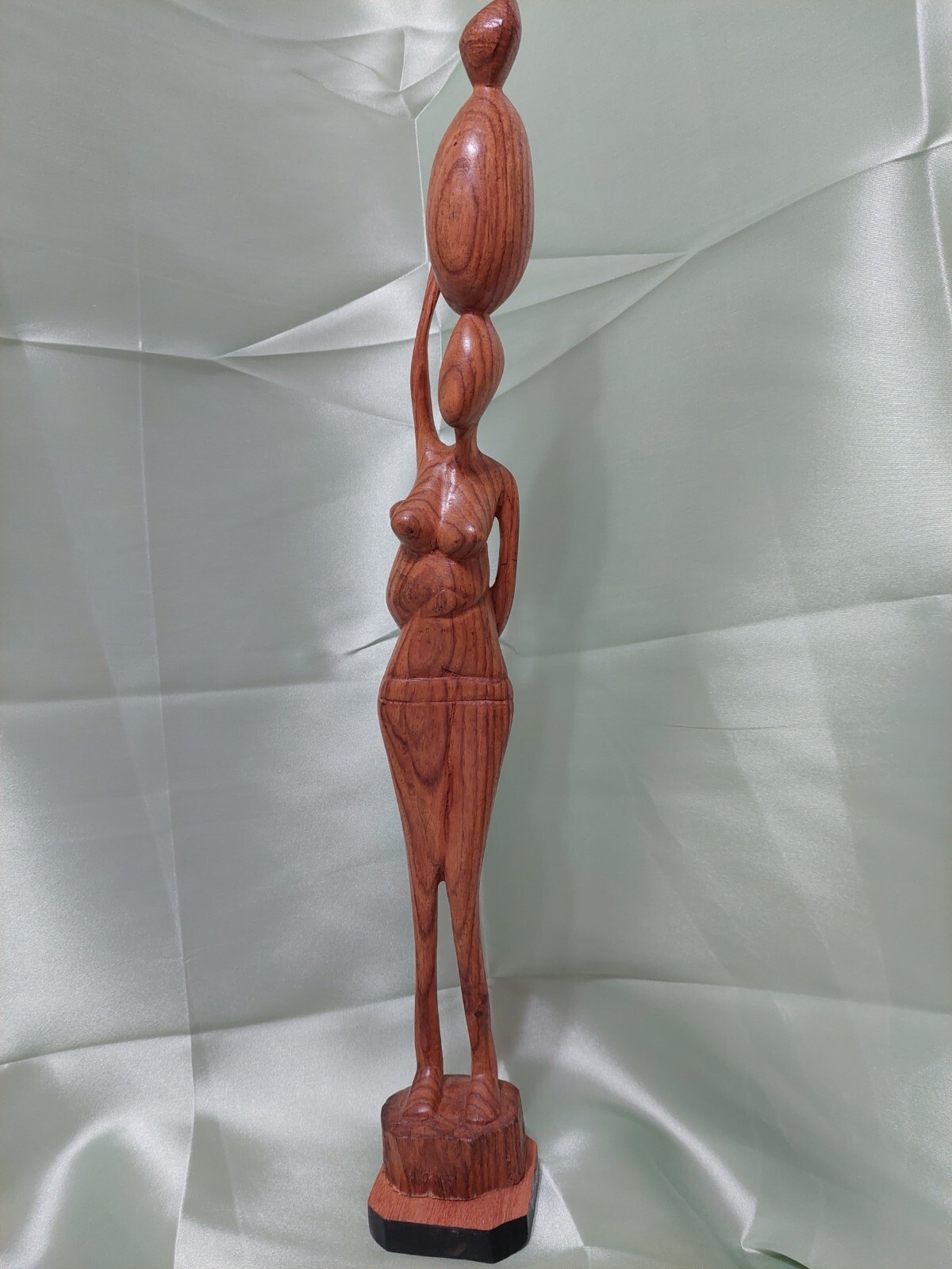 VINTAGE HAND CARVED WOODEN SLIM AFRICAN WOMAN AND BABY FIGURINE 19
