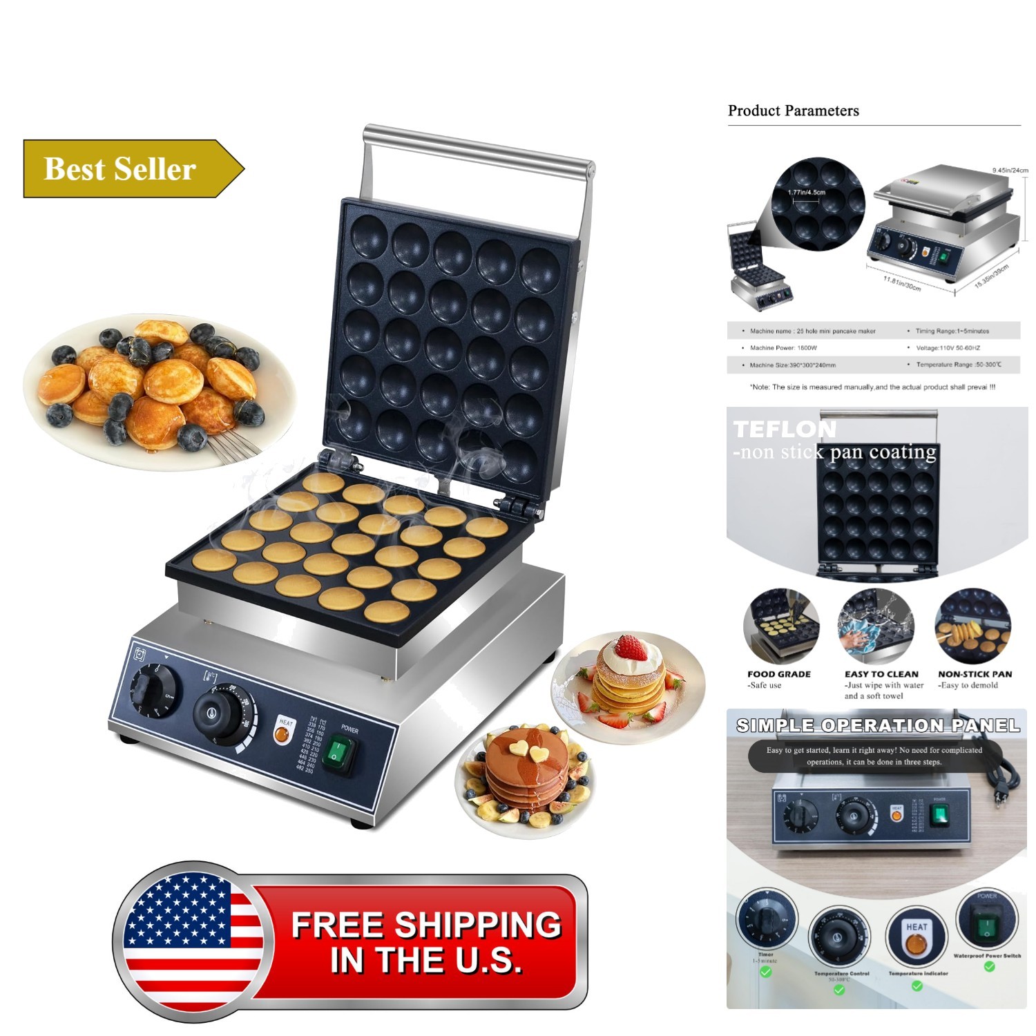 Mini Dutch Pancake Maker,25pcs Mini Pancake Maker Machine,1800W Commercial El... Mini Dutch Pancake Maker,25pcs Mini Pancake Maker Machine,1800W Commercial El...