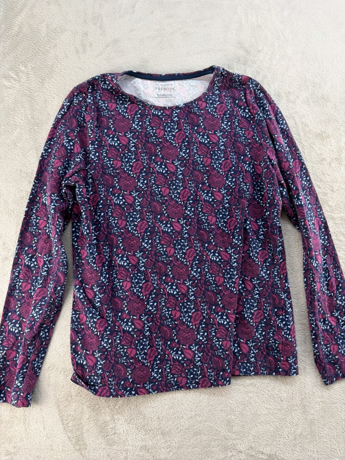 Talbots The Talbots Tee Womens Large Floral Multicolor Long Sleeve Cotton